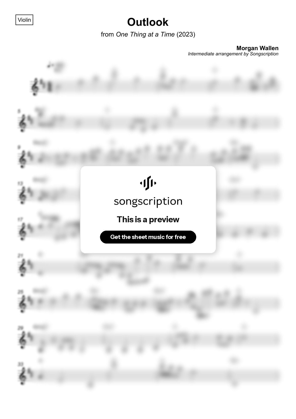Intermediate Violin Sheet Music for "Outlook" by Morgan Wallen