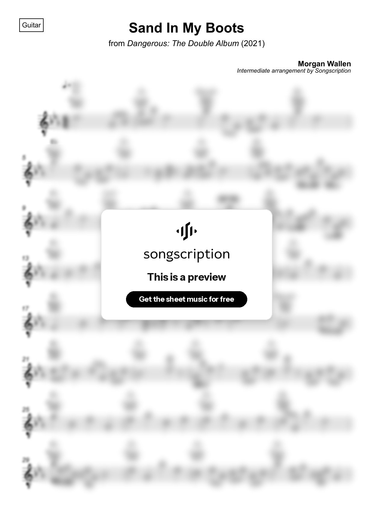 Intermediate Acoustic Guitar Sheet Music for "Sand In My Boots" by Morgan Wallen