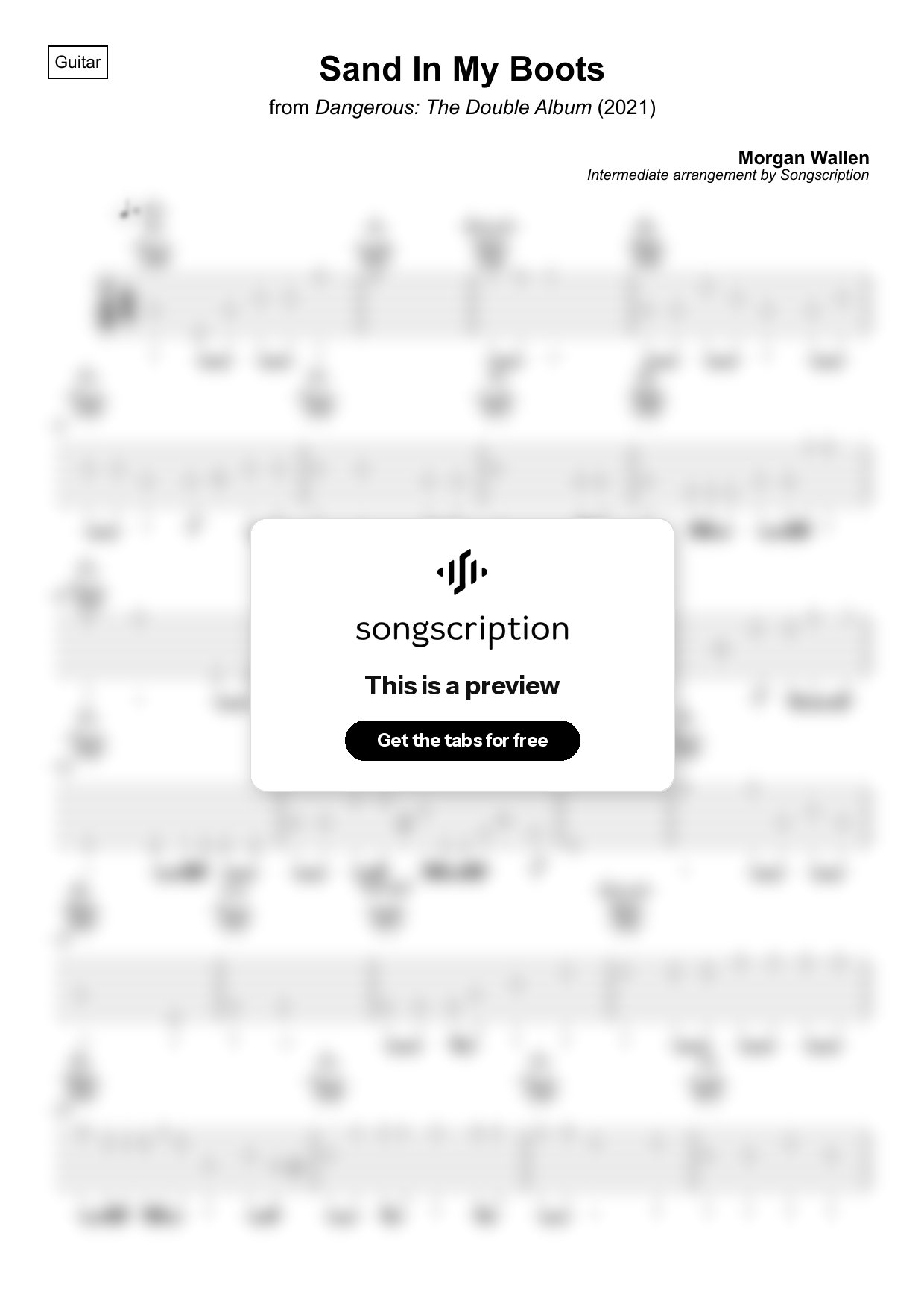 Intermediate Acoustic Guitar Tabs for "Sand In My Boots" by Morgan Wallen