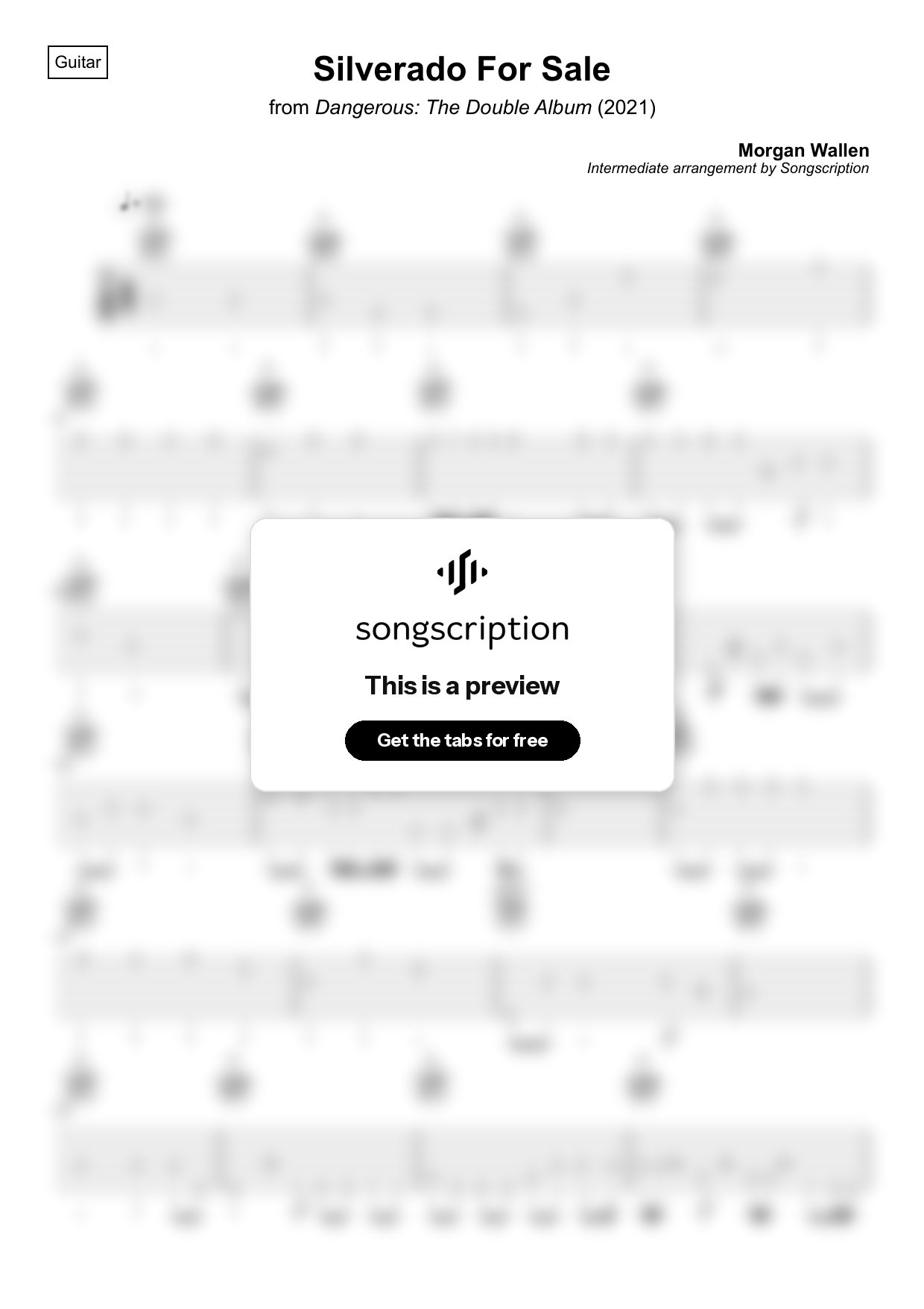 Intermediate Acoustic Guitar Tabs for "Silverado For Sale" by Morgan Wallen