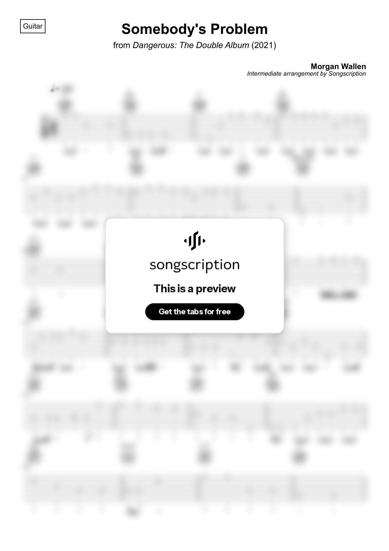 Intermediate Acoustic Guitar Tabs for "Somebody's Problem" by Morgan Wallen