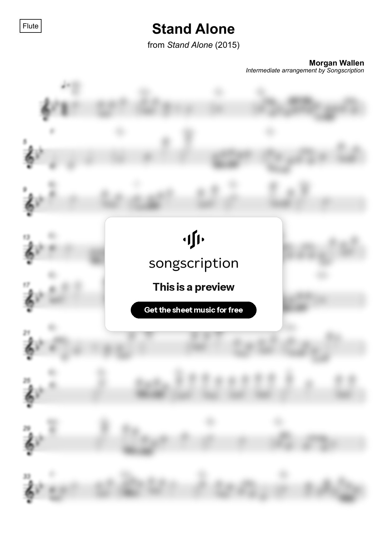 Intermediate Flute Sheet Music for "Stand Alone" by Morgan Wallen