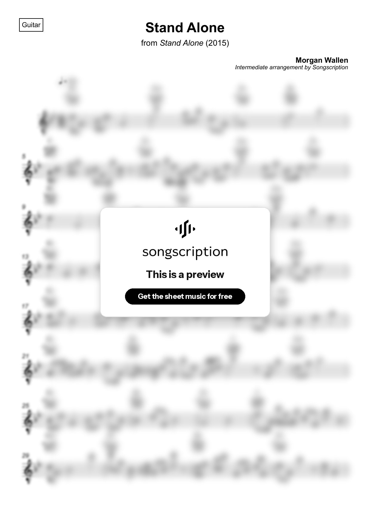 Intermediate Acoustic Guitar Sheet Music for "Stand Alone" by Morgan Wallen