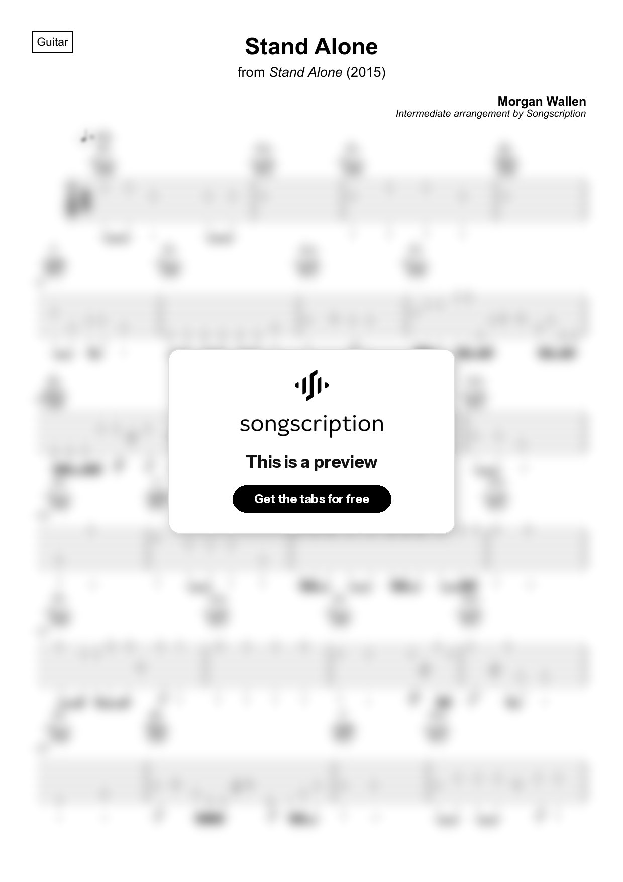 Intermediate Acoustic Guitar Tabs for "Stand Alone" by Morgan Wallen