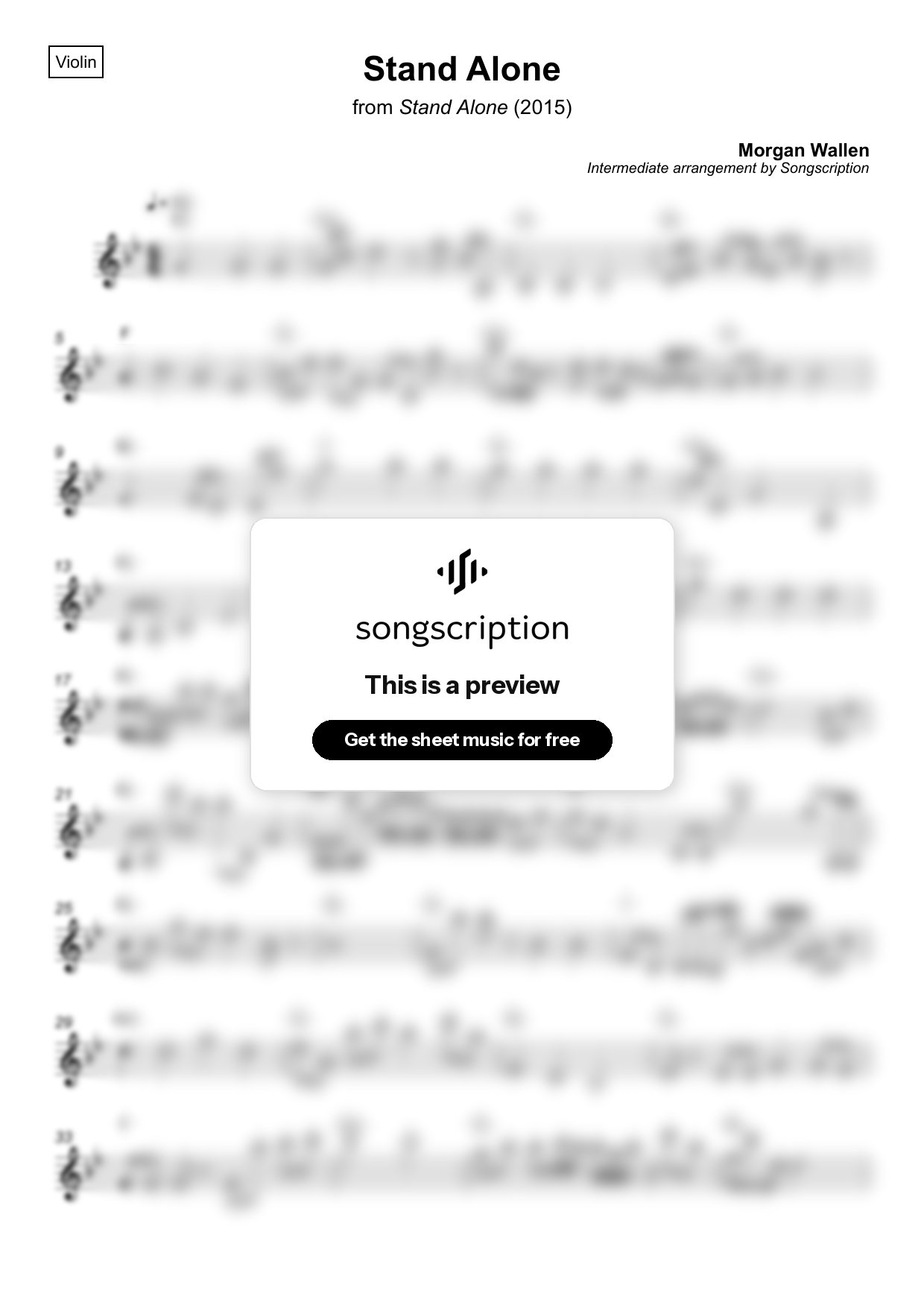 Intermediate Violin Sheet Music for "Stand Alone" by Morgan Wallen