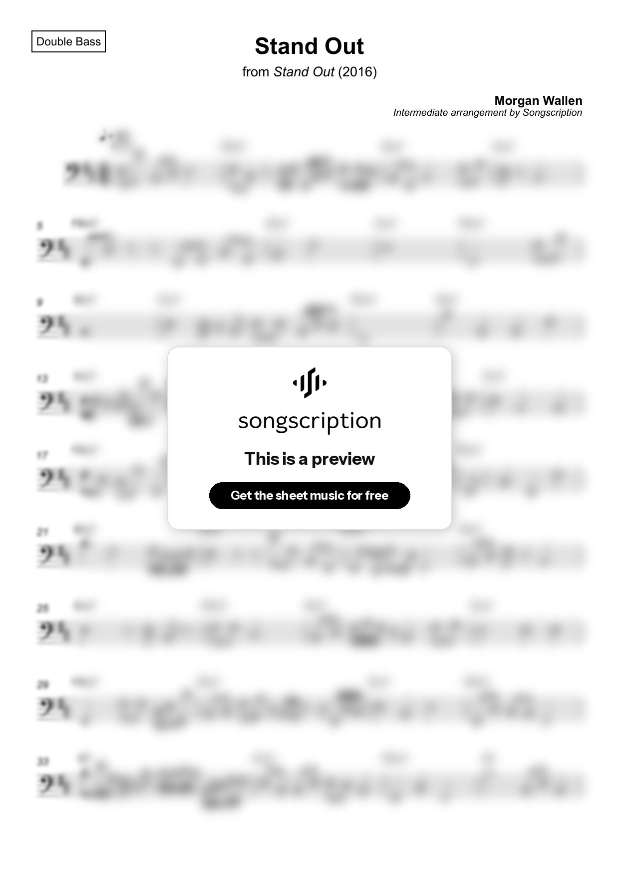 Intermediate Double Bass Sheet Music for "Stand Out" by Morgan Wallen