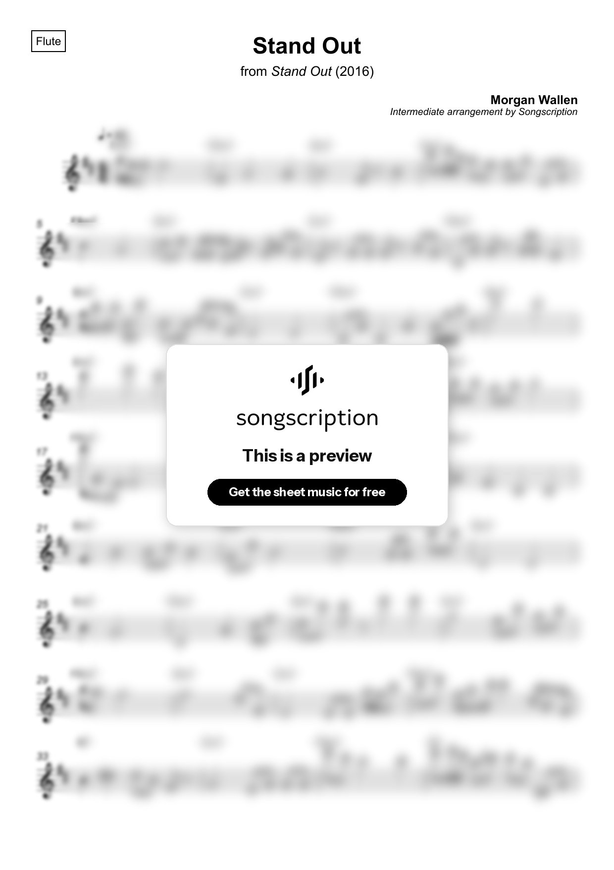 Intermediate Flute Sheet Music for "Stand Out" by Morgan Wallen