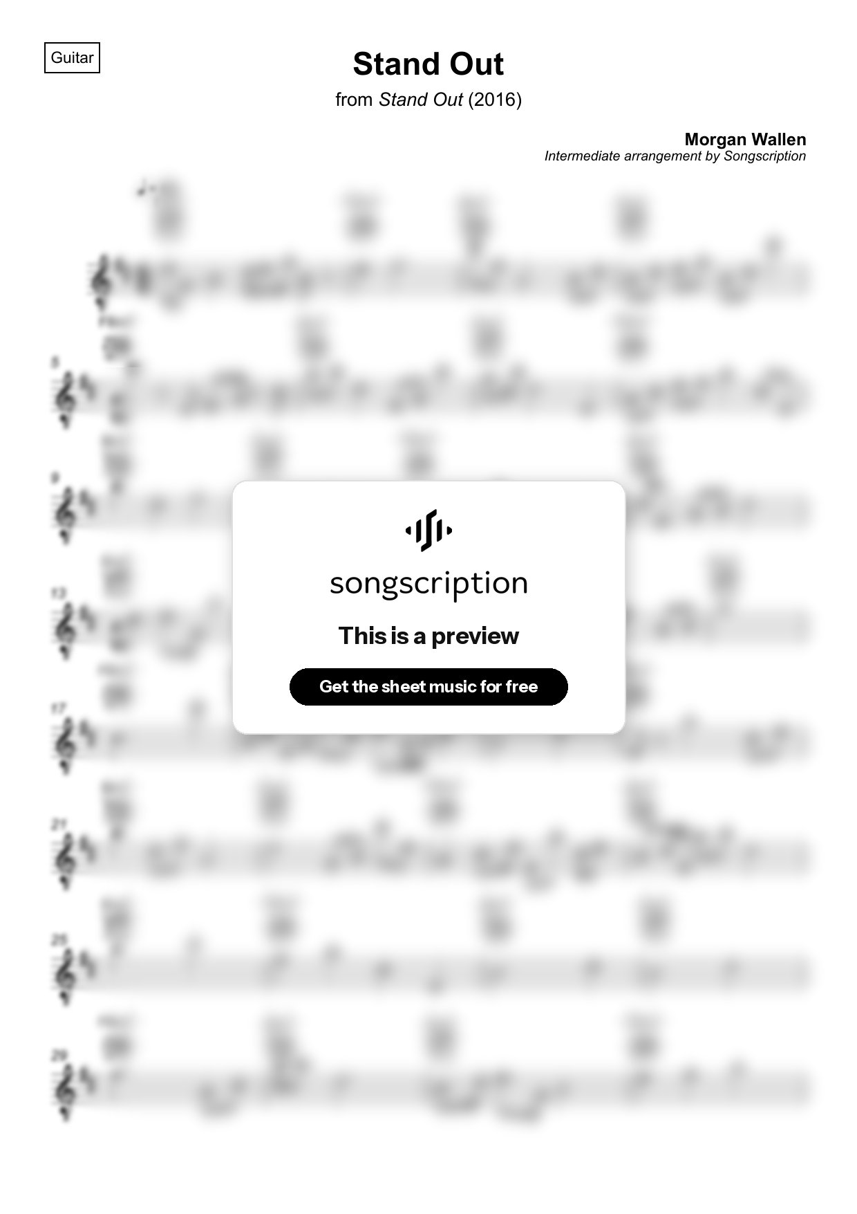 Intermediate Acoustic Guitar Sheet Music for "Stand Out" by Morgan Wallen