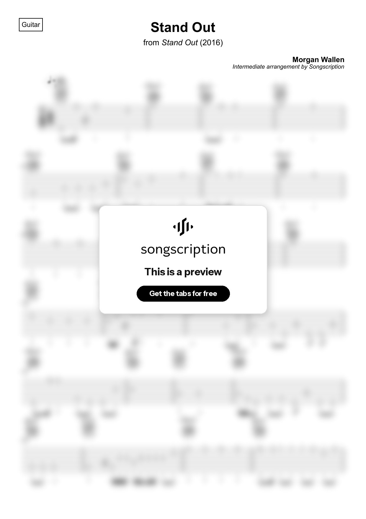 Intermediate Acoustic Guitar Tabs for "Stand Out" by Morgan Wallen
