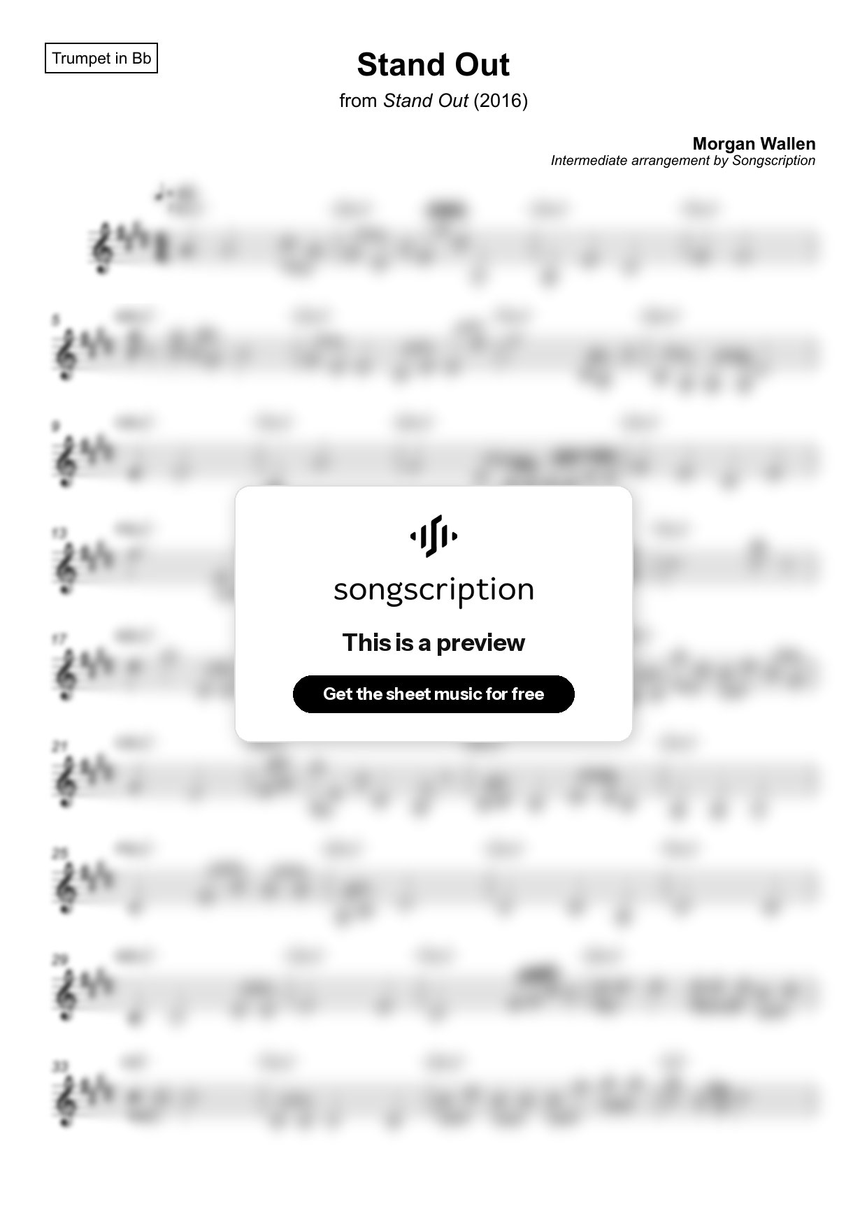 Intermediate Trumpet Sheet Music for "Stand Out" by Morgan Wallen