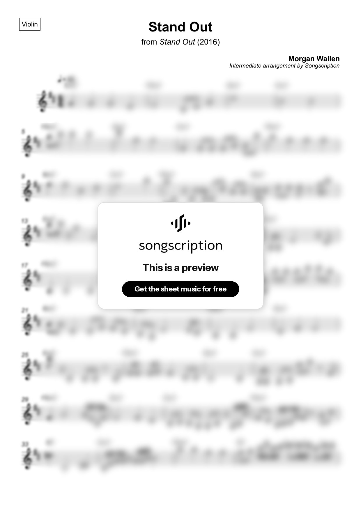 Intermediate Violin Sheet Music for "Stand Out" by Morgan Wallen