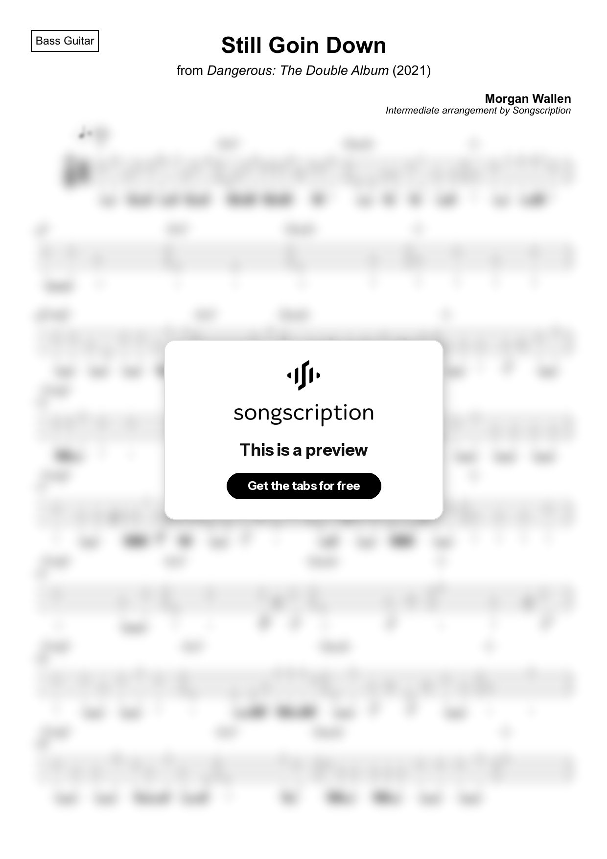 Intermediate Bass Guitar Tabs for "Still Goin Down" by Morgan Wallen