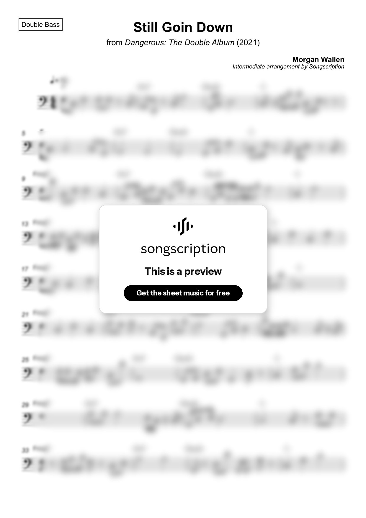 Intermediate Double Bass Sheet Music for "Still Goin Down" by Morgan Wallen