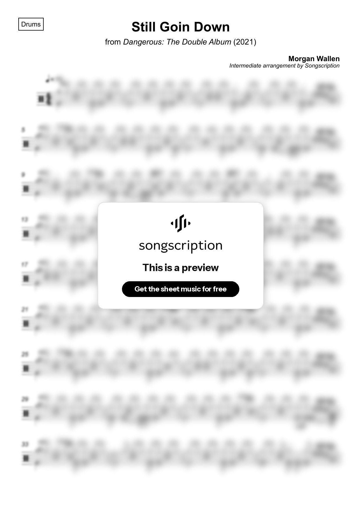 Intermediate Drums Sheet Music for "Still Goin Down" by Morgan Wallen