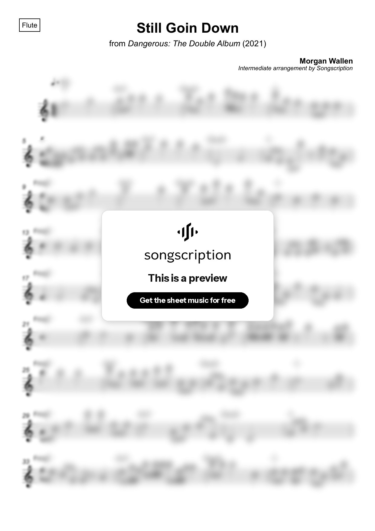 Intermediate Flute Sheet Music for "Still Goin Down" by Morgan Wallen