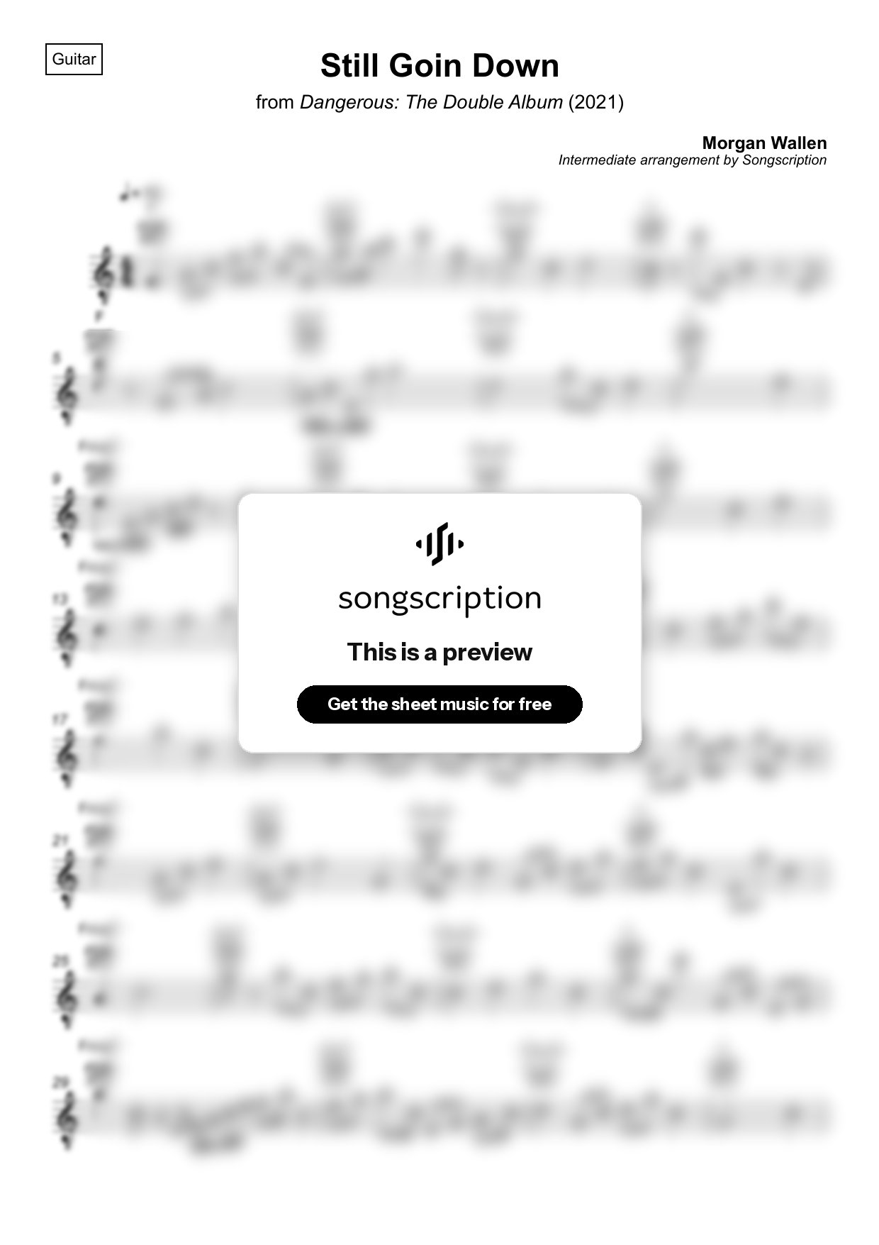 Intermediate Acoustic Guitar Sheet Music for "Still Goin Down" by Morgan Wallen