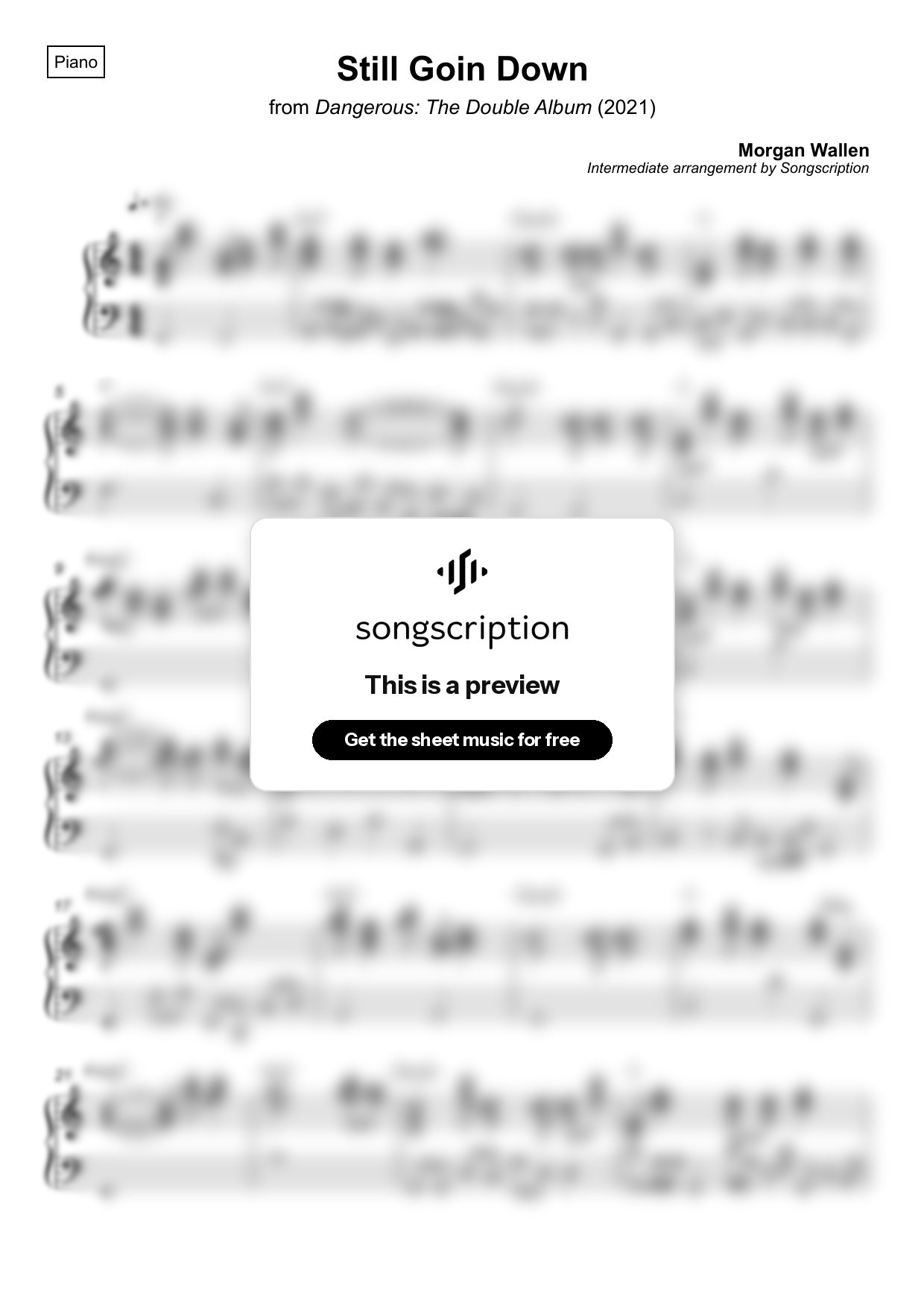 Intermediate Piano Sheet Music for "Still Goin Down" by Morgan Wallen