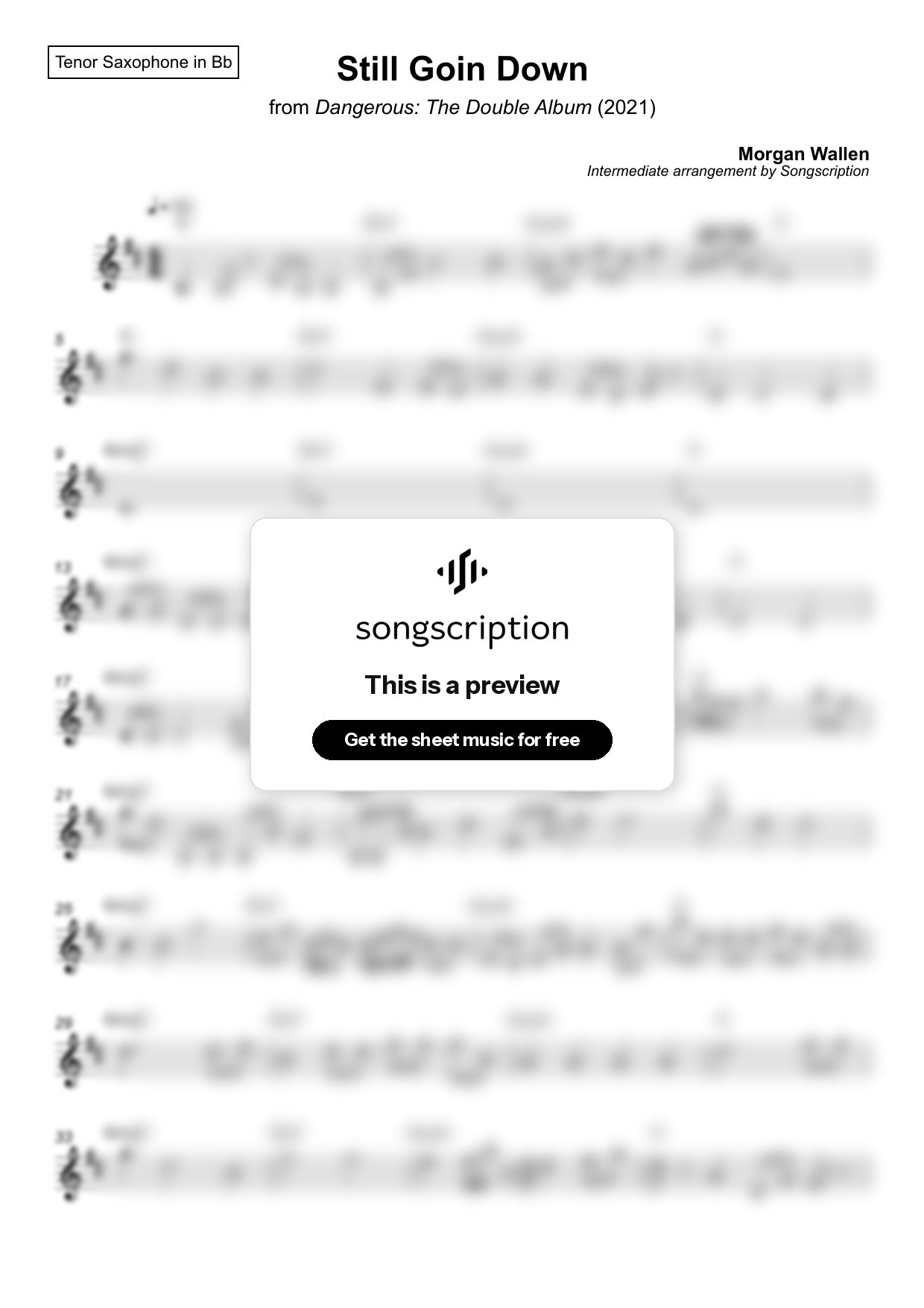 Intermediate Tenor Sax Sheet Music for "Still Goin Down" by Morgan Wallen