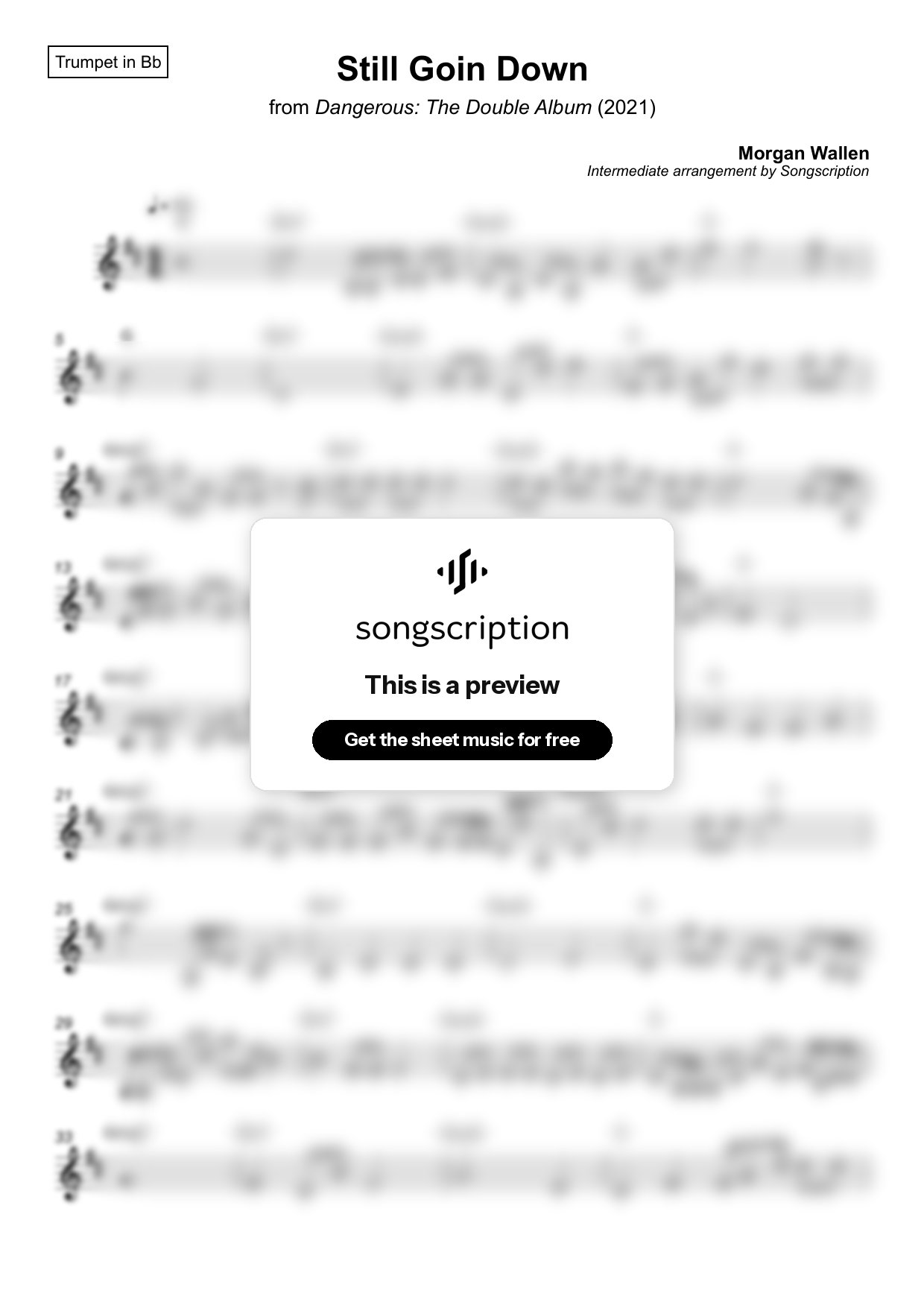 Intermediate Trumpet Sheet Music for "Still Goin Down" by Morgan Wallen