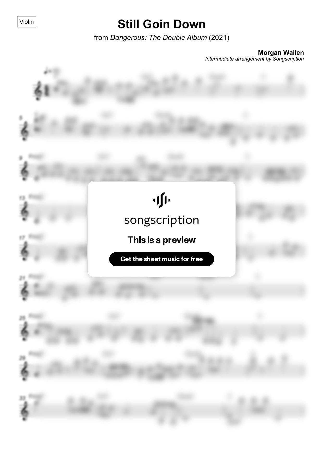 Intermediate Violin Sheet Music for "Still Goin Down" by Morgan Wallen