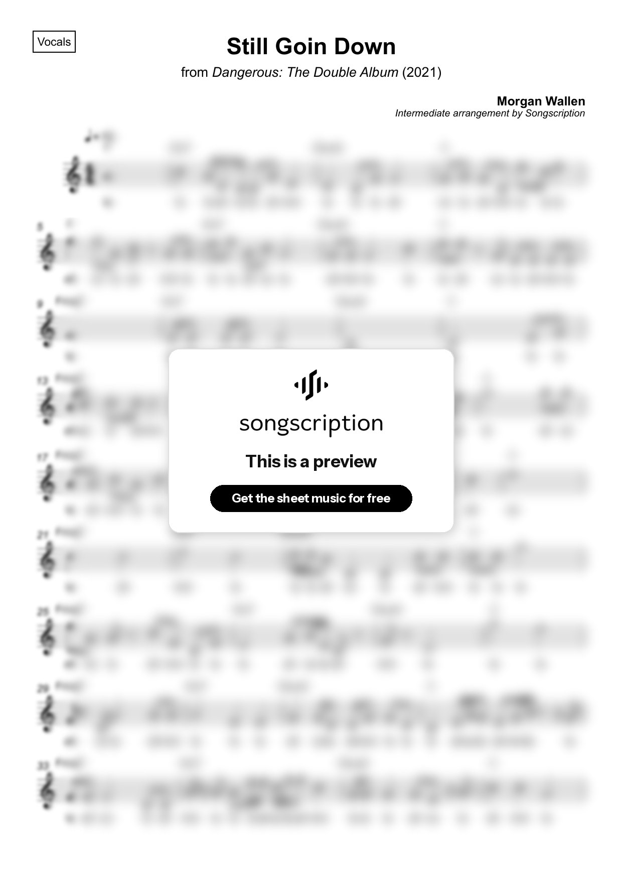 Intermediate Vocals Sheet Music for "Still Goin Down" by Morgan Wallen