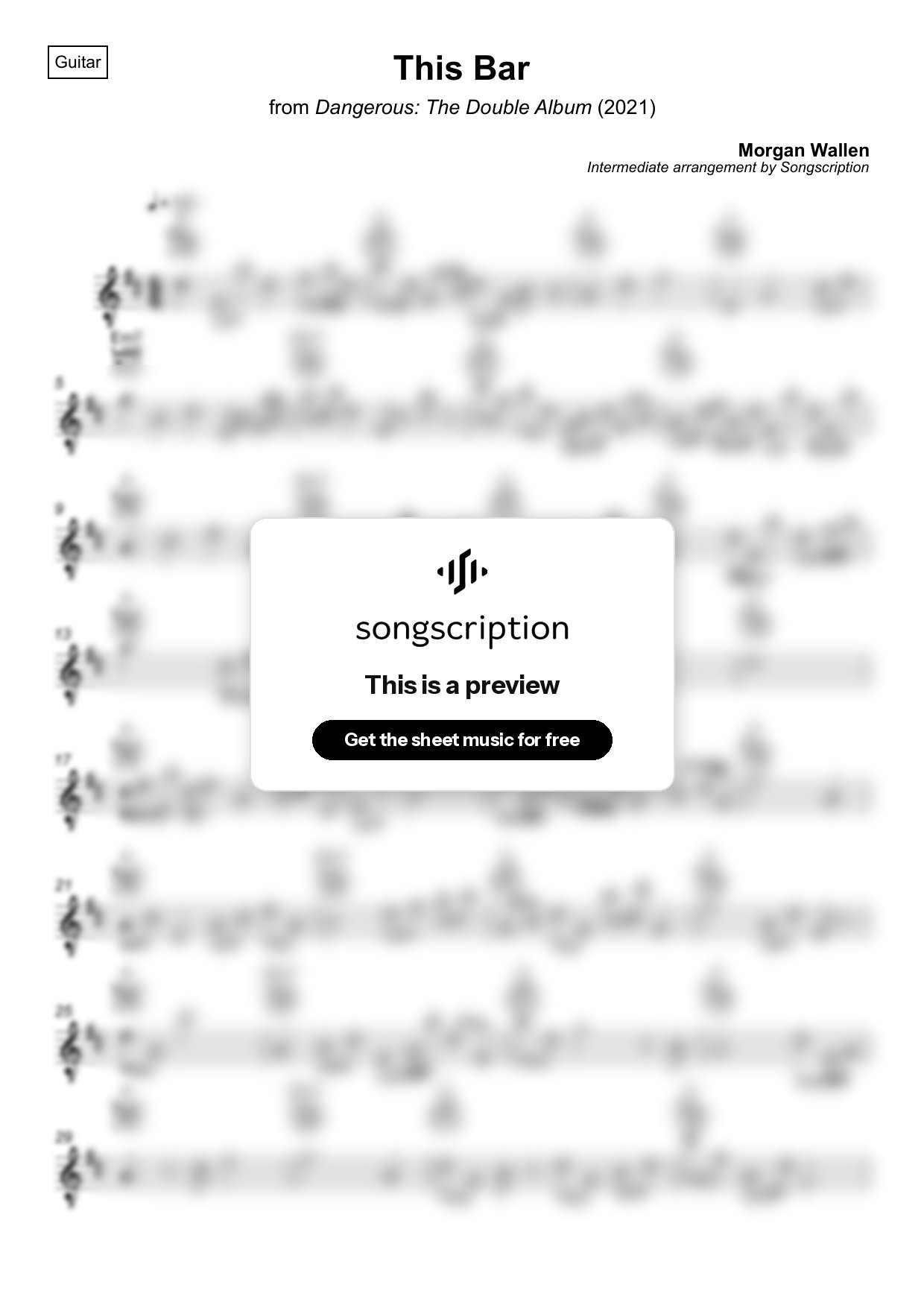 Intermediate Acoustic Guitar Sheet Music for "This Bar" by Morgan Wallen