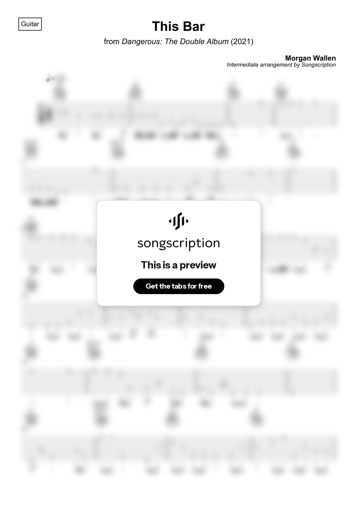 Intermediate Acoustic Guitar Tabs for "This Bar" by Morgan Wallen