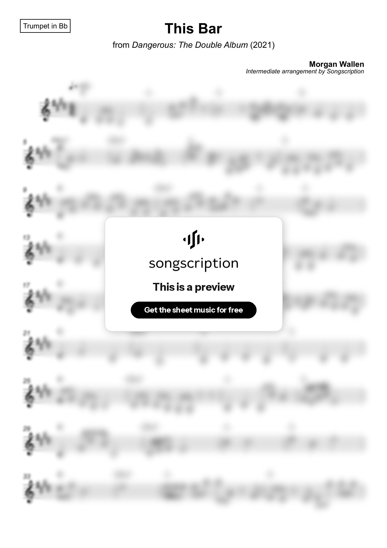 Intermediate Trumpet Sheet Music for "This Bar" by Morgan Wallen