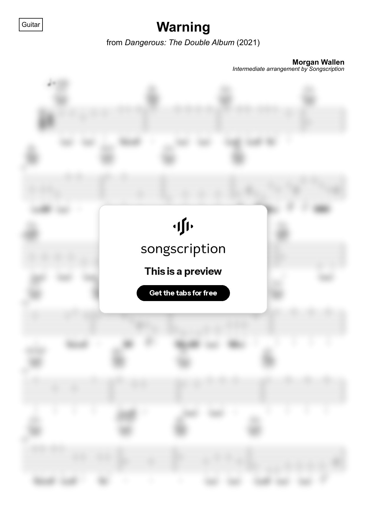 Intermediate Acoustic Guitar Tabs for "Warning" by Morgan Wallen