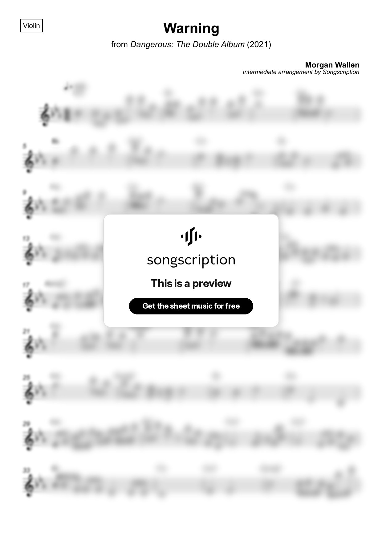 Intermediate Violin Sheet Music for "Warning" by Morgan Wallen