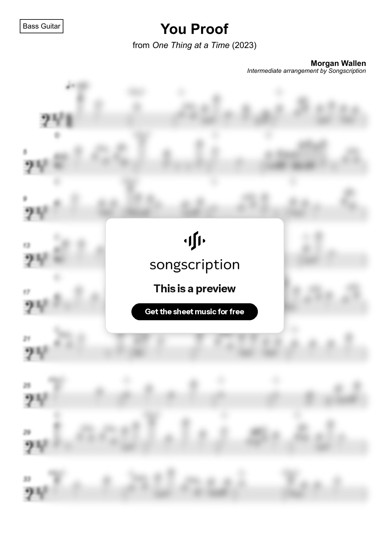 Intermediate Bass Guitar Sheet Music for "You Proof" by Morgan Wallen