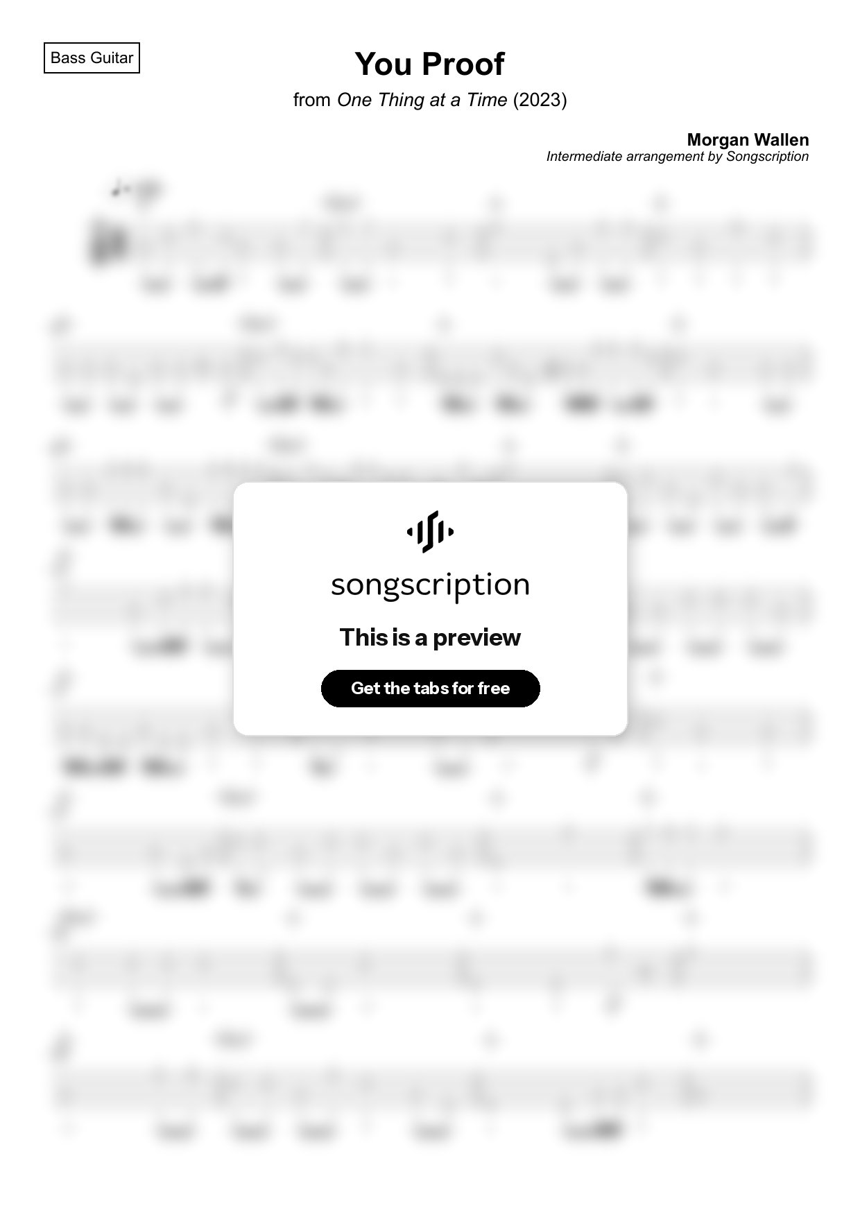 Intermediate Bass Guitar Tabs for "You Proof" by Morgan Wallen