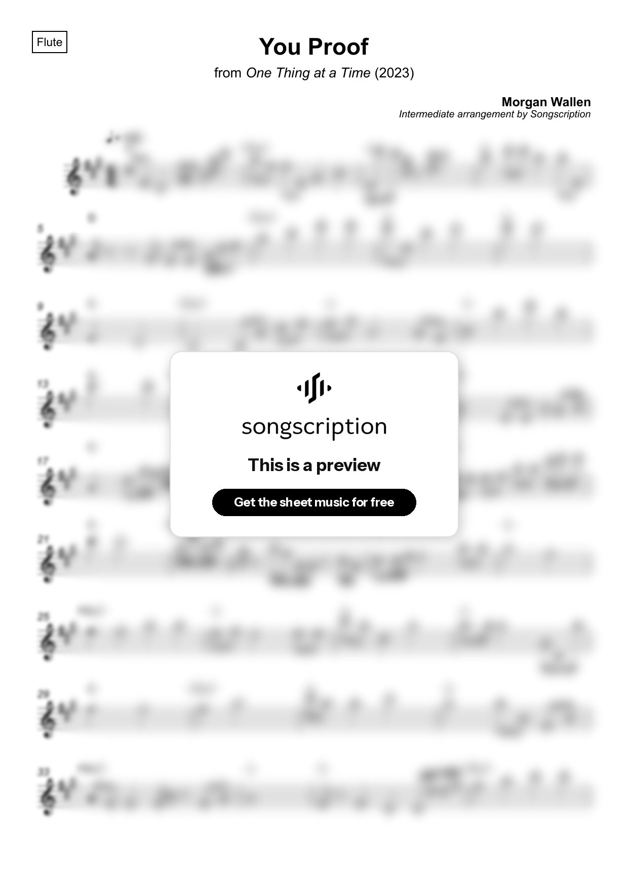 Intermediate Flute Sheet Music for "You Proof" by Morgan Wallen