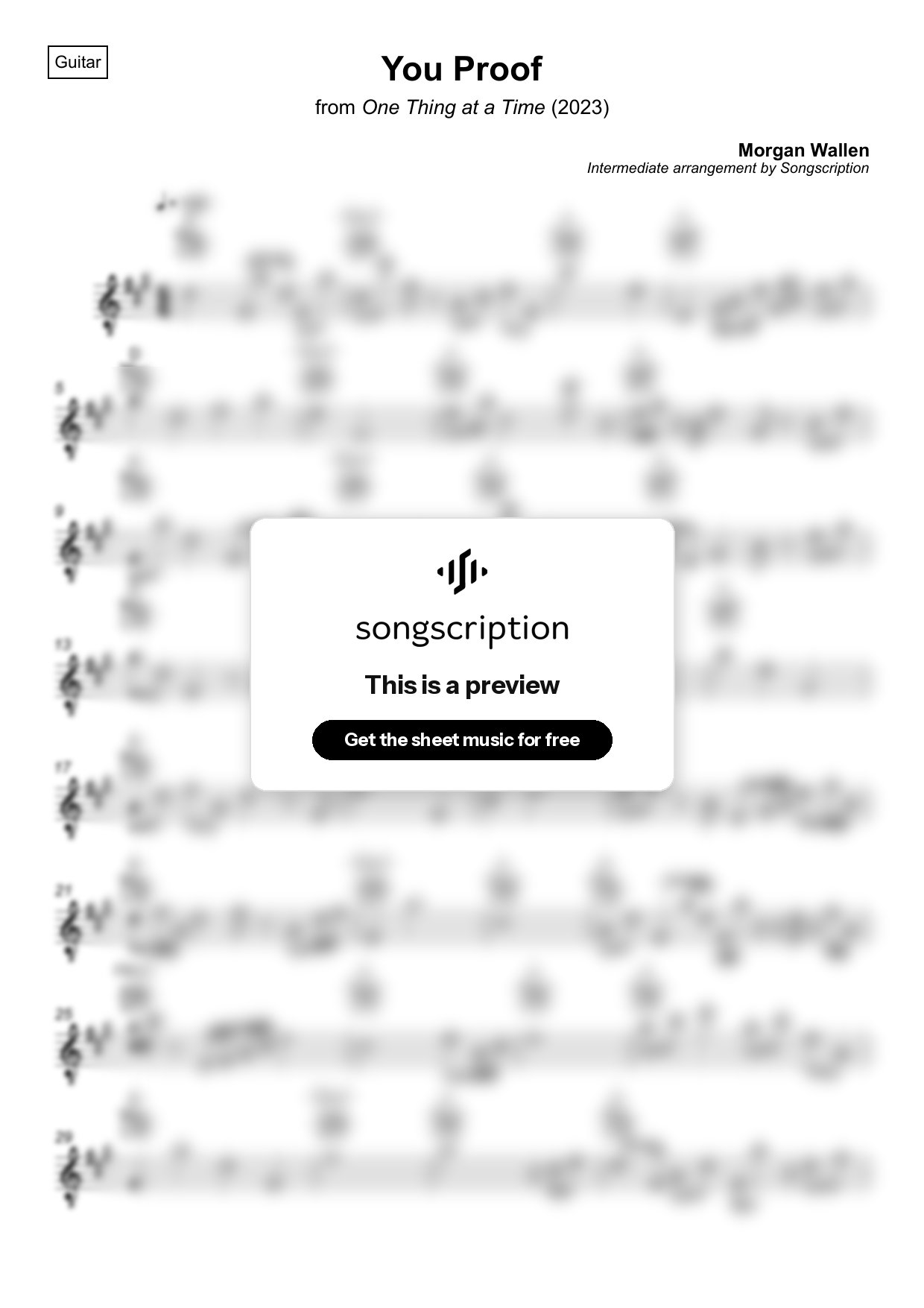 Intermediate Acoustic Guitar Sheet Music for "You Proof" by Morgan Wallen