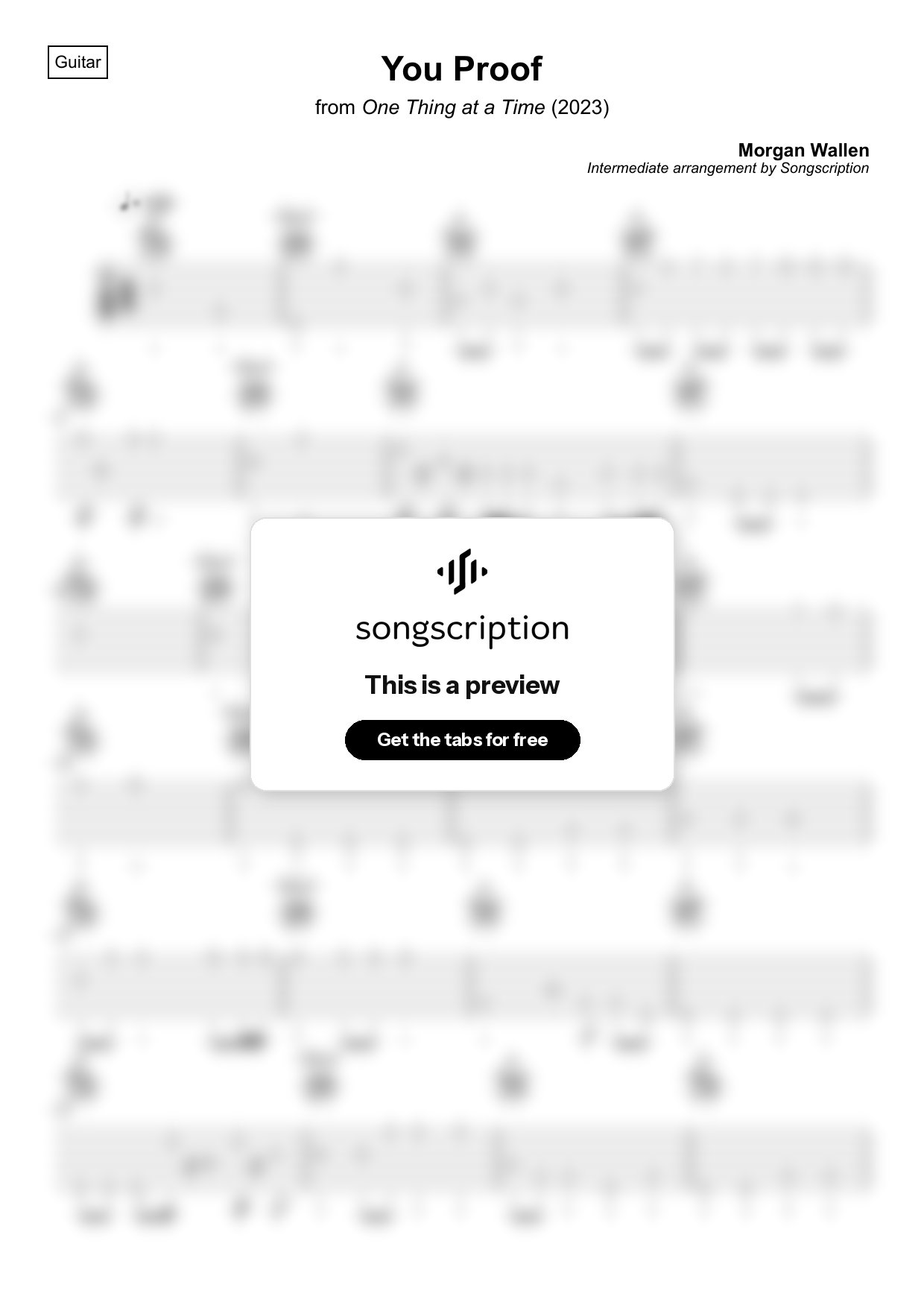 Intermediate Acoustic Guitar Tabs for "You Proof" by Morgan Wallen