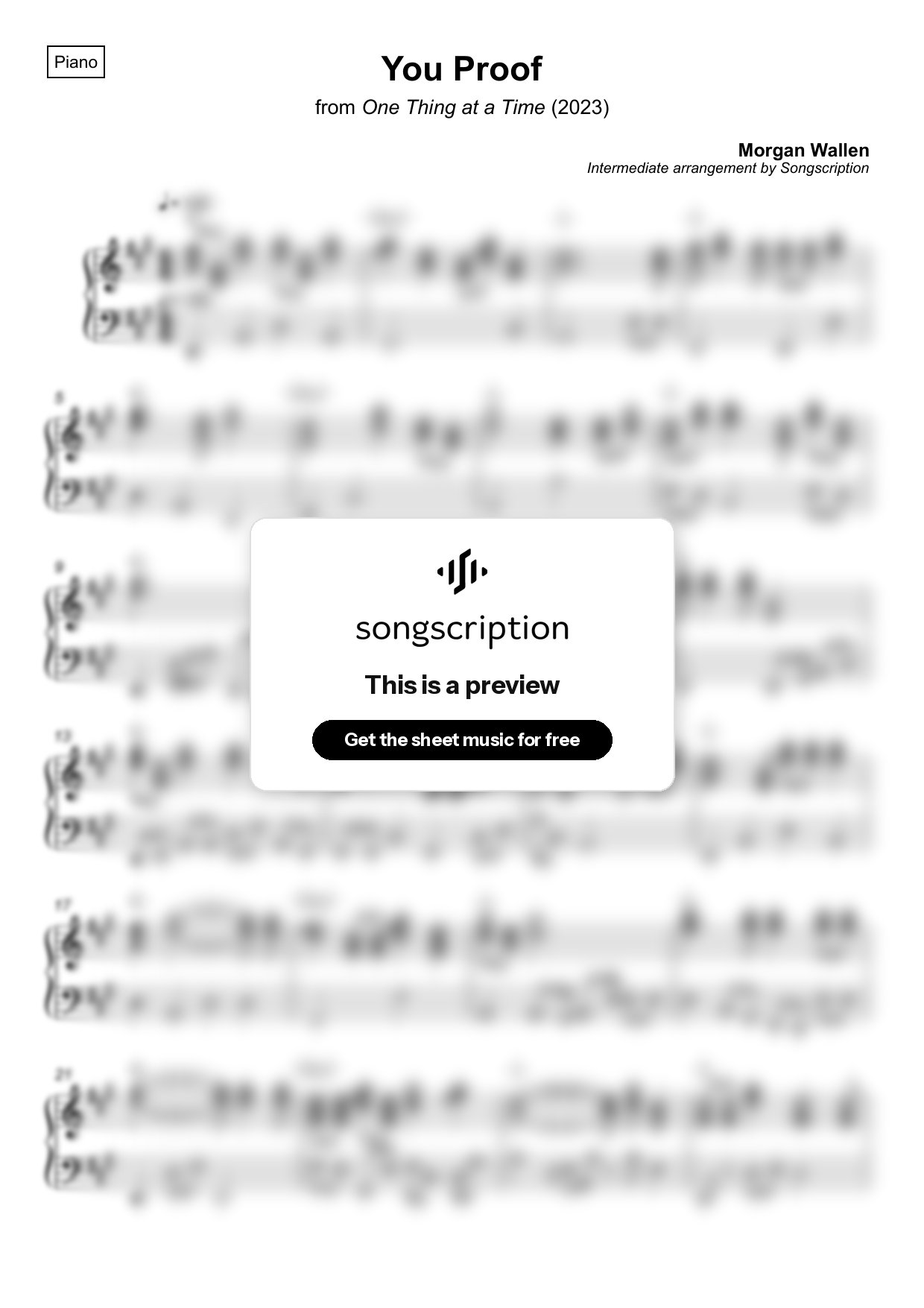 Intermediate Piano Sheet Music for "You Proof" by Morgan Wallen