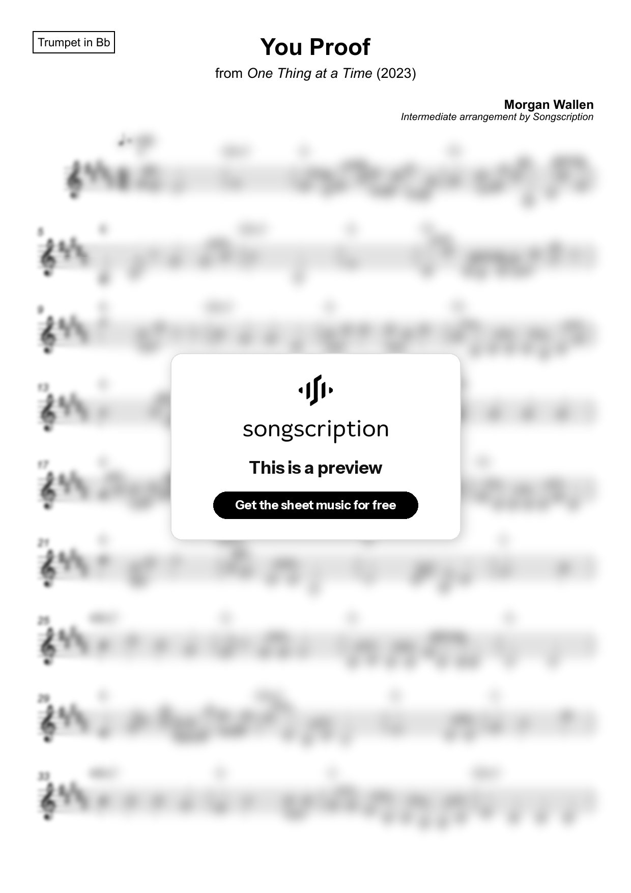 Intermediate Trumpet Sheet Music for "You Proof" by Morgan Wallen
