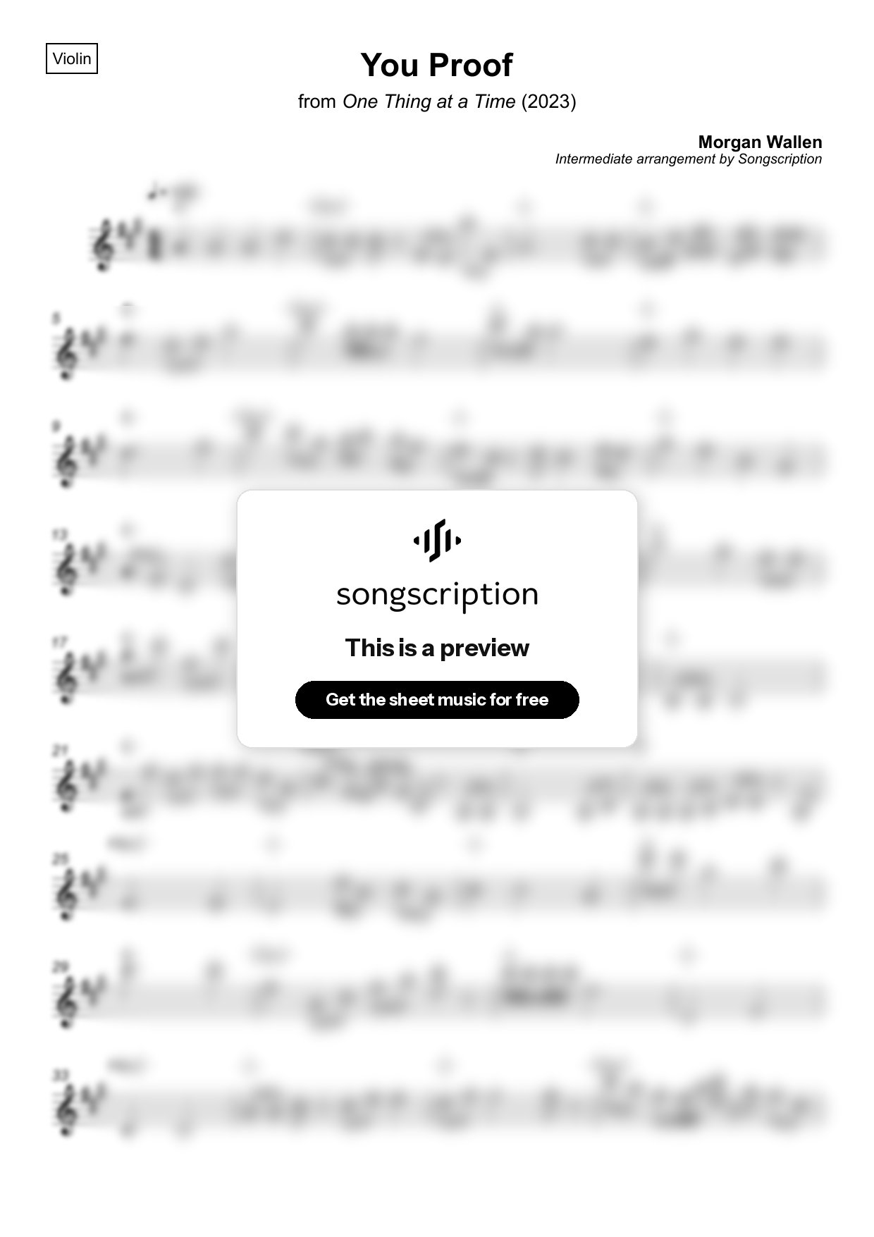 Intermediate Violin Sheet Music for "You Proof" by Morgan Wallen