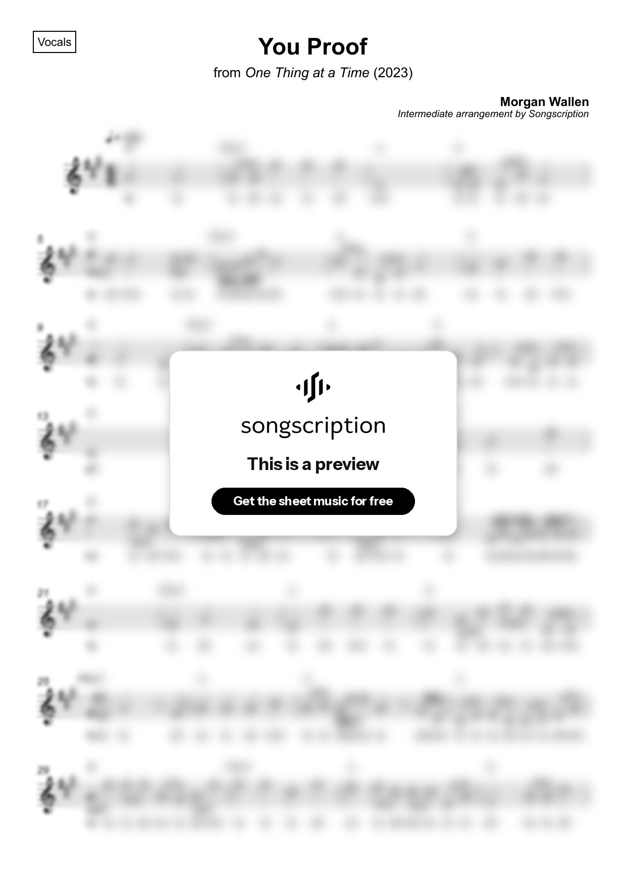 Intermediate Vocals Sheet Music for "You Proof" by Morgan Wallen