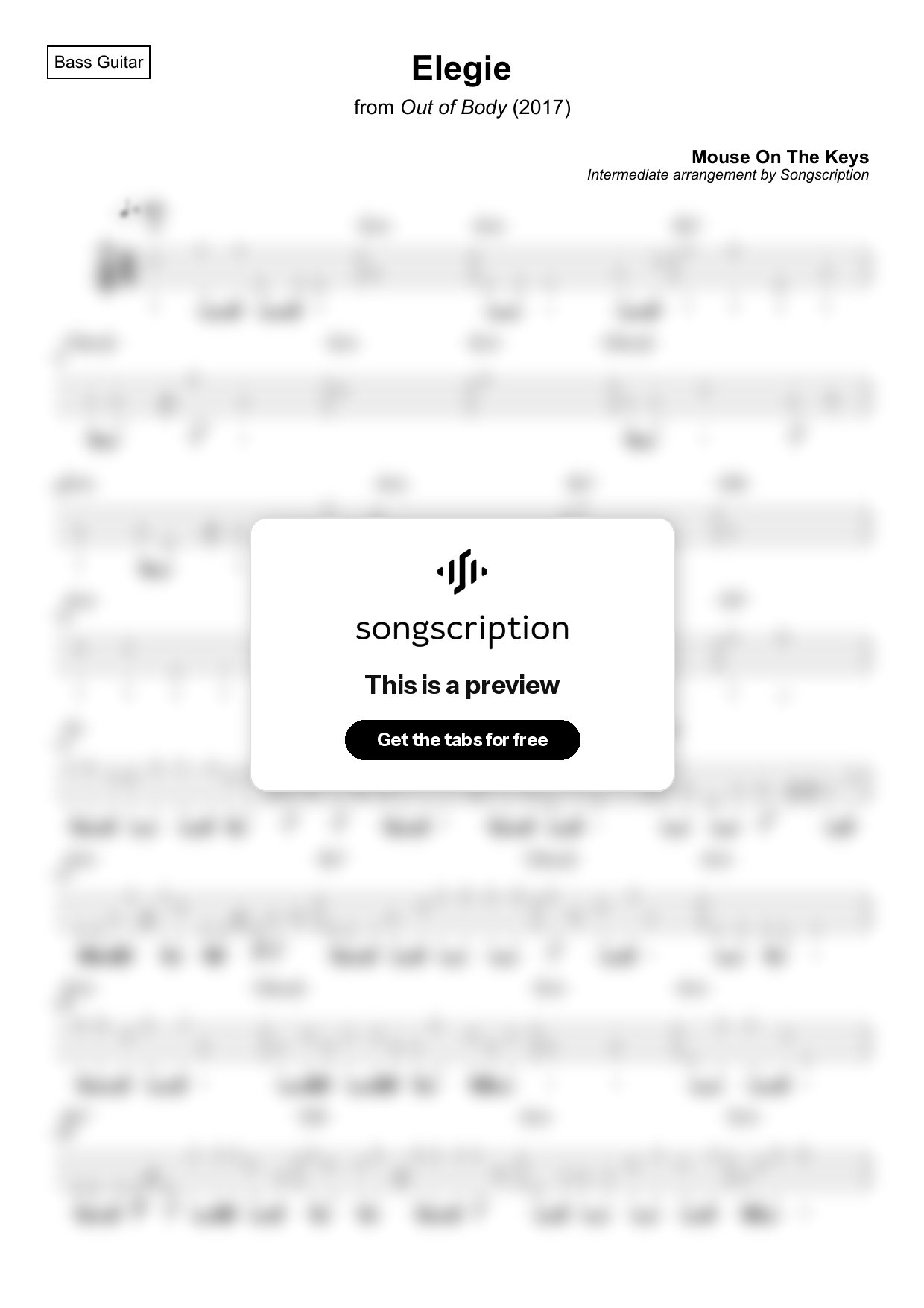 Intermediate Bass Guitar Tabs for "Elegie" by Mouse On The Keys