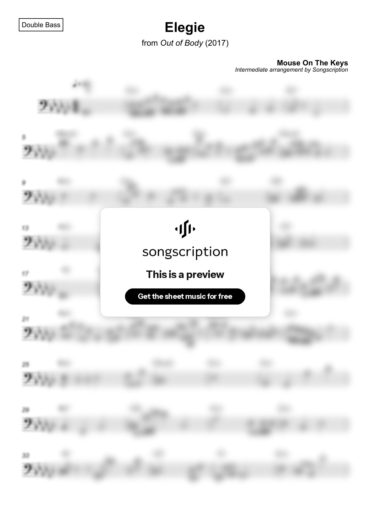 Intermediate Double Bass Sheet Music for "Elegie" by Mouse On The Keys