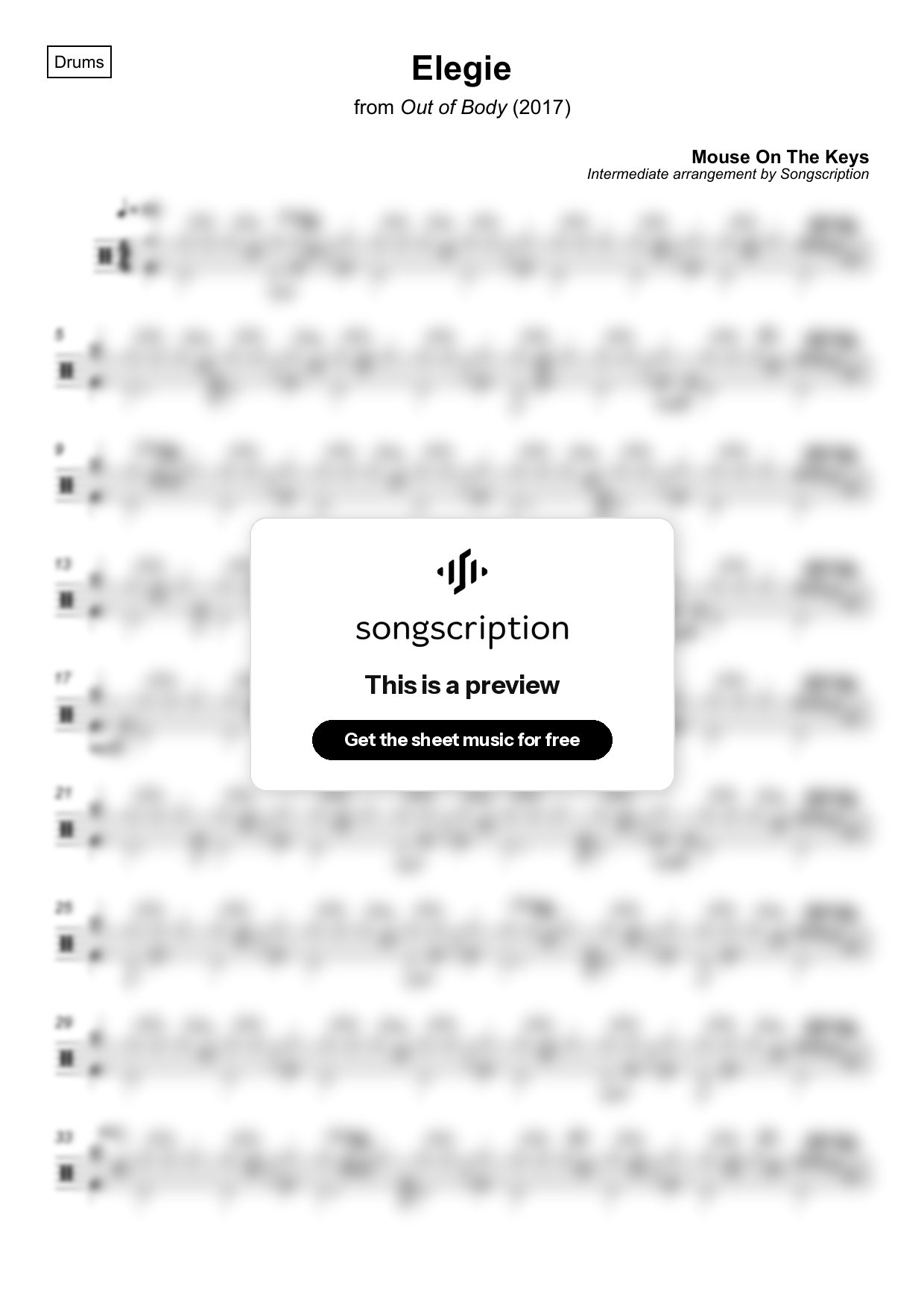 Intermediate Drums Sheet Music for "Elegie" by Mouse On The Keys
