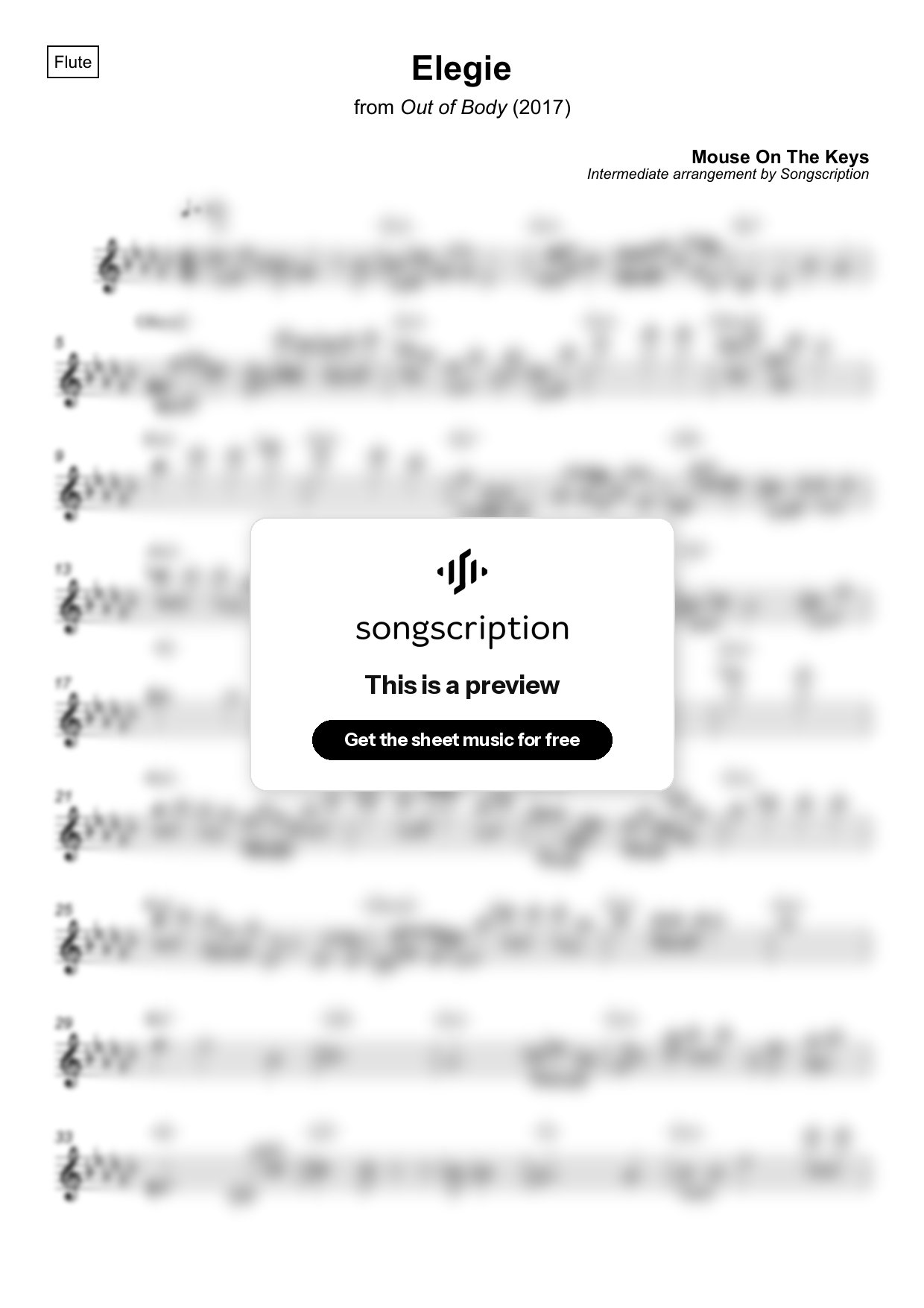 Intermediate Flute Sheet Music for "Elegie" by Mouse On The Keys