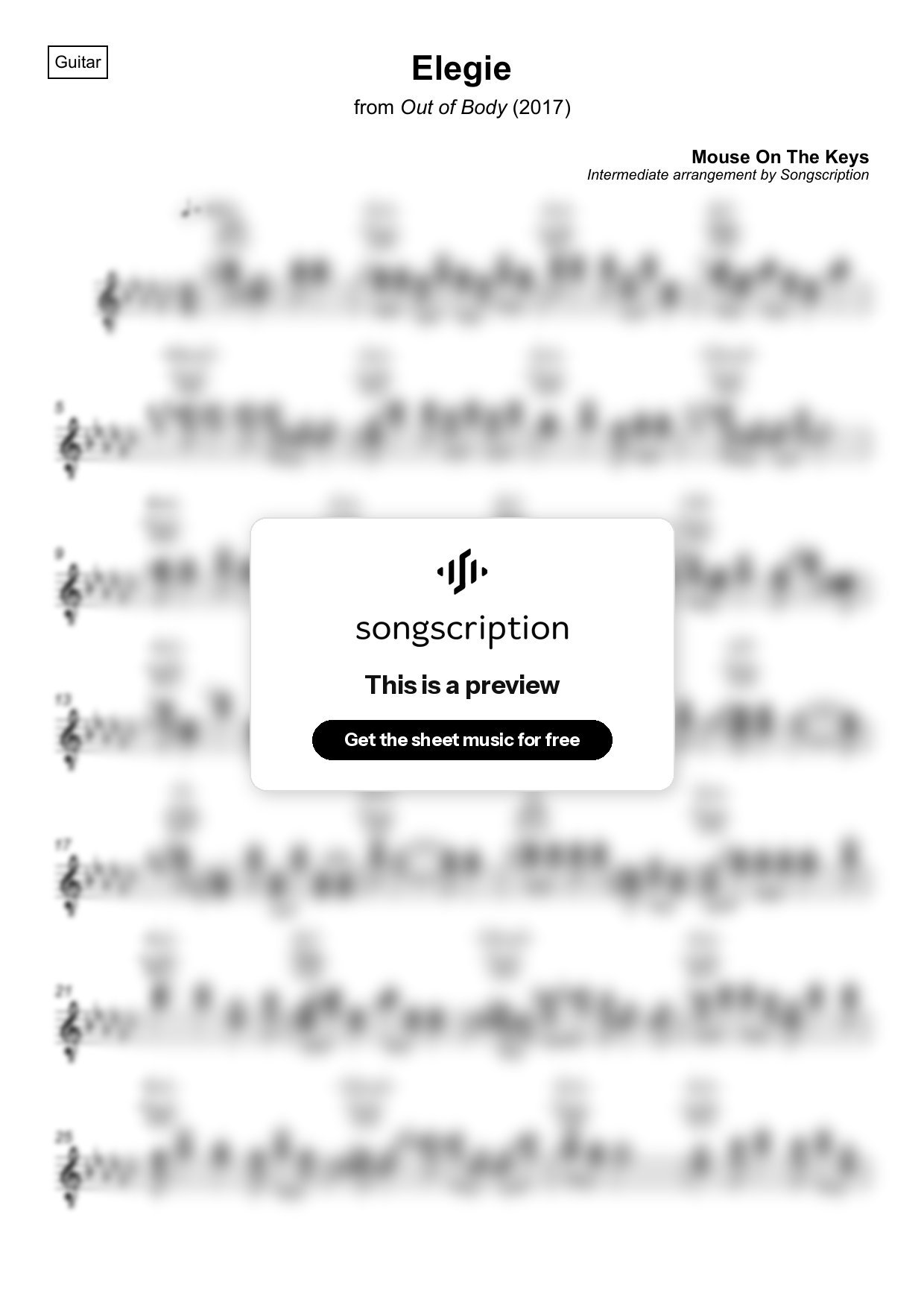 Intermediate Acoustic Guitar Sheet Music for "Elegie" by Mouse On The Keys