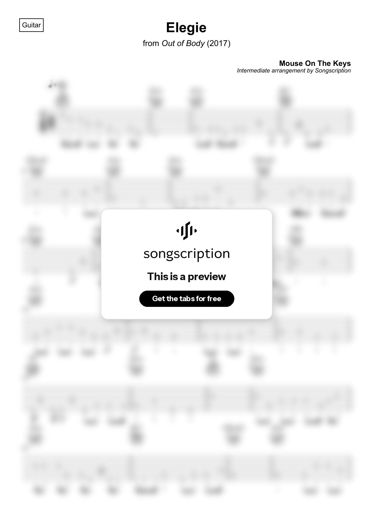 Intermediate Acoustic Guitar Tabs for "Elegie" by Mouse On The Keys
