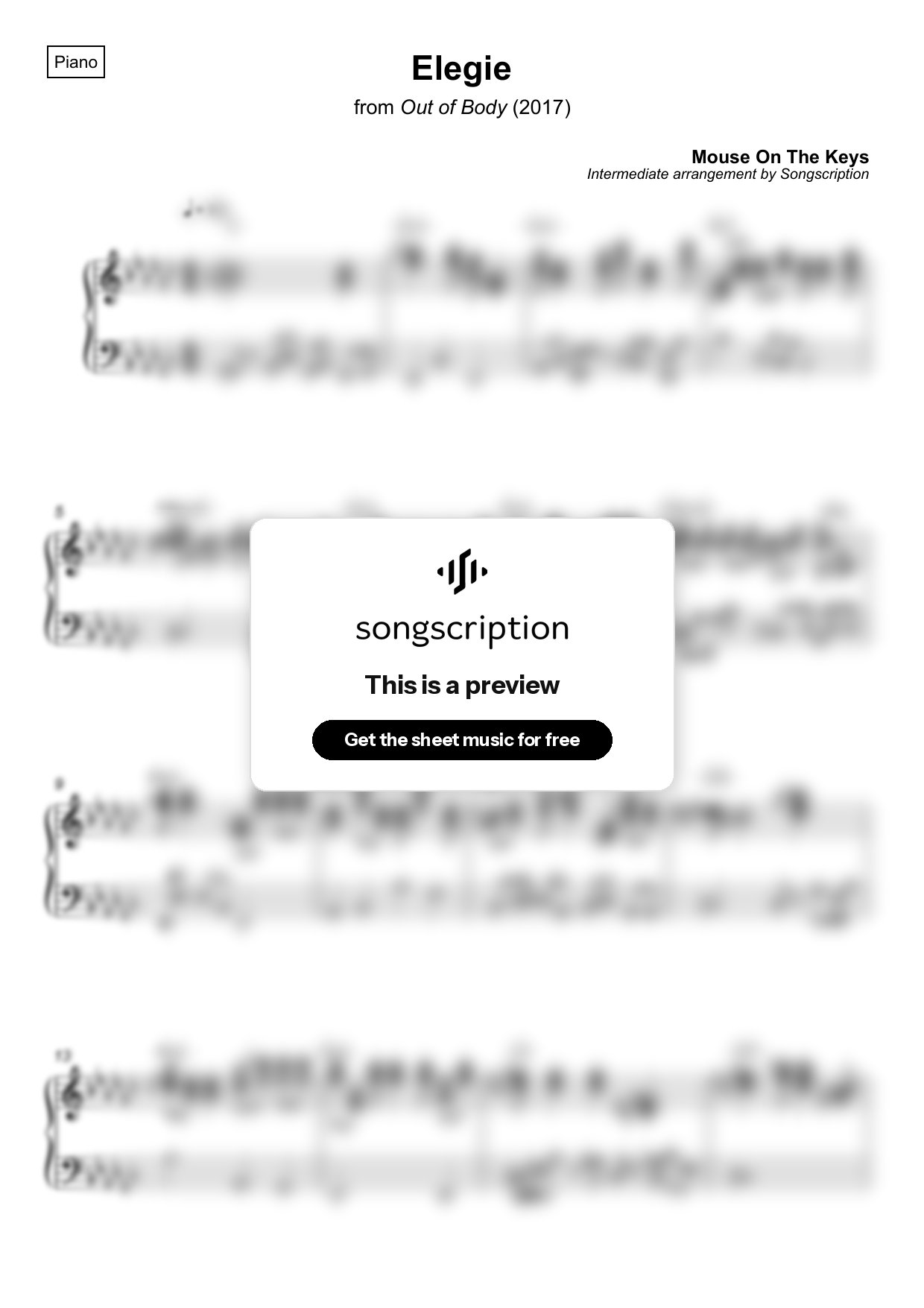 Intermediate Piano Sheet Music for "Elegie" by Mouse On The Keys