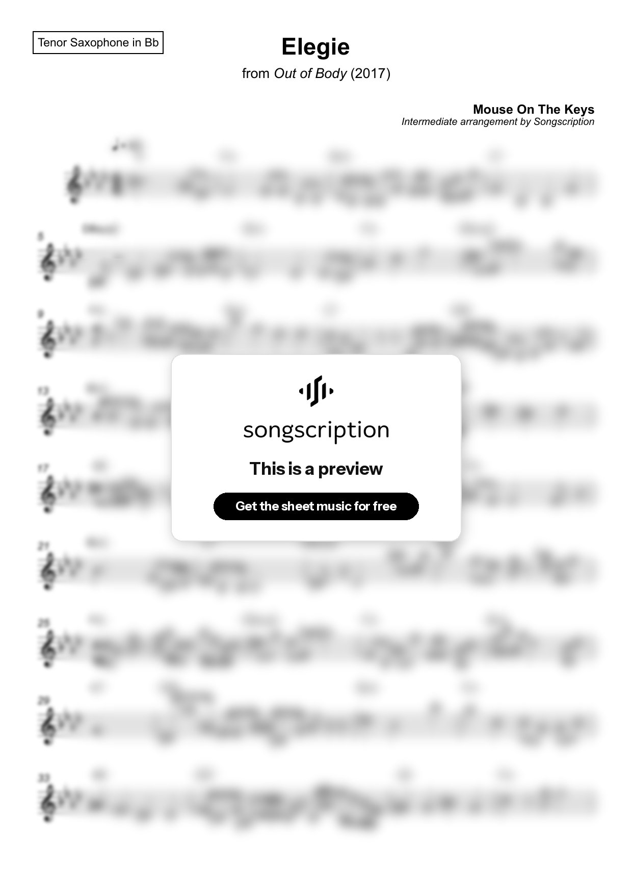 Intermediate Tenor Sax Sheet Music for "Elegie" by Mouse On The Keys