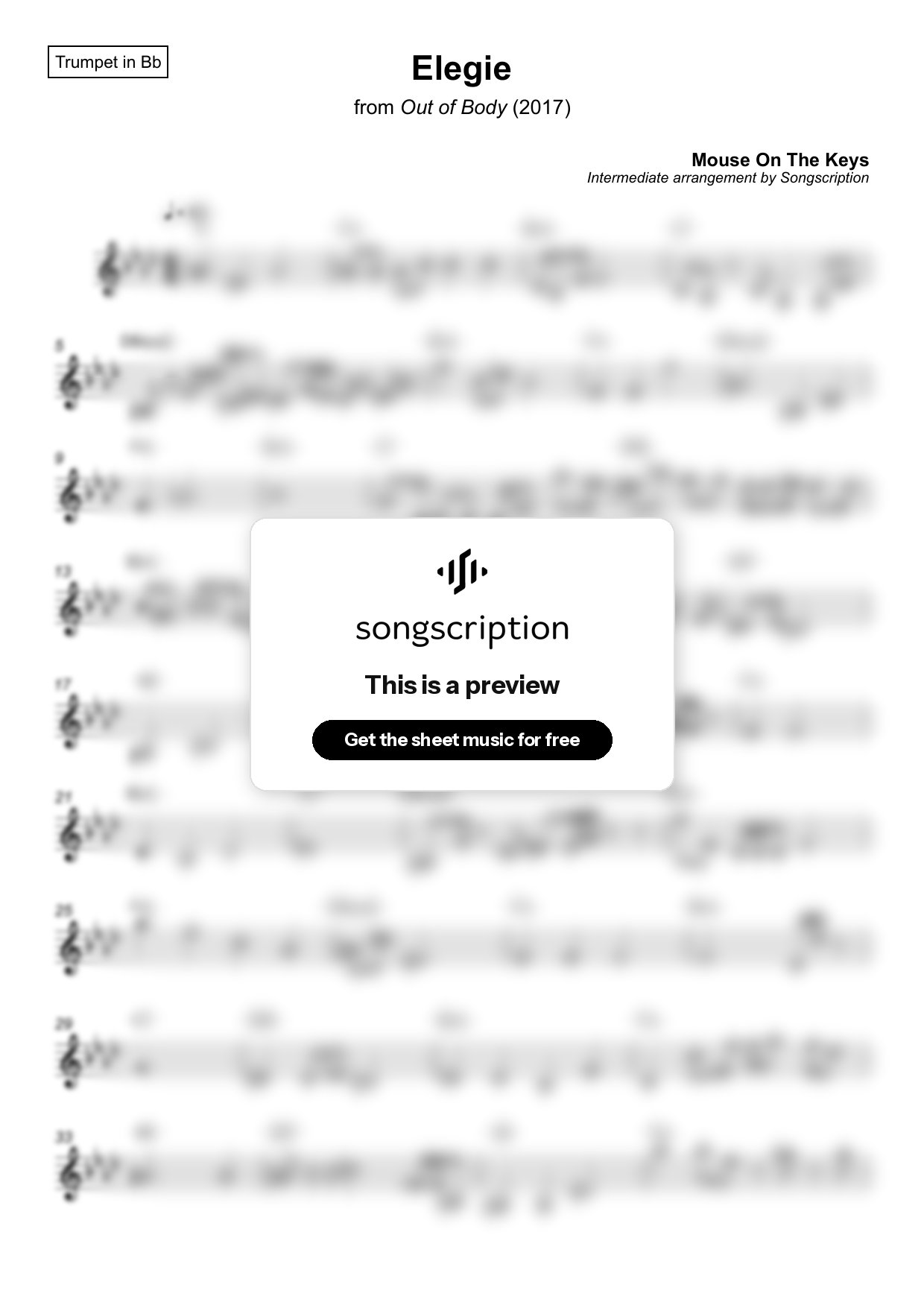 Intermediate Trumpet Sheet Music for "Elegie" by Mouse On The Keys