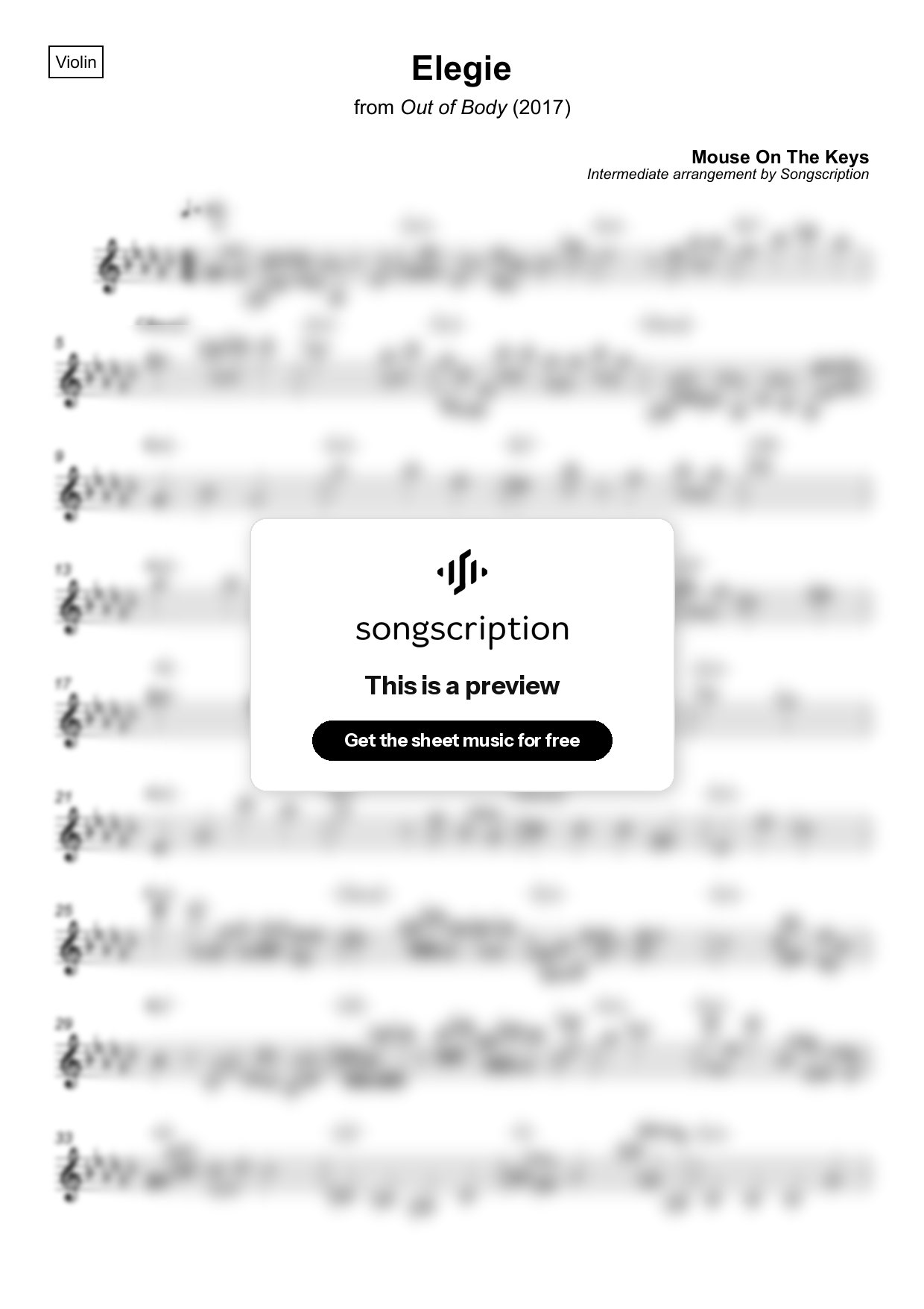 Intermediate Violin Sheet Music for "Elegie" by Mouse On The Keys