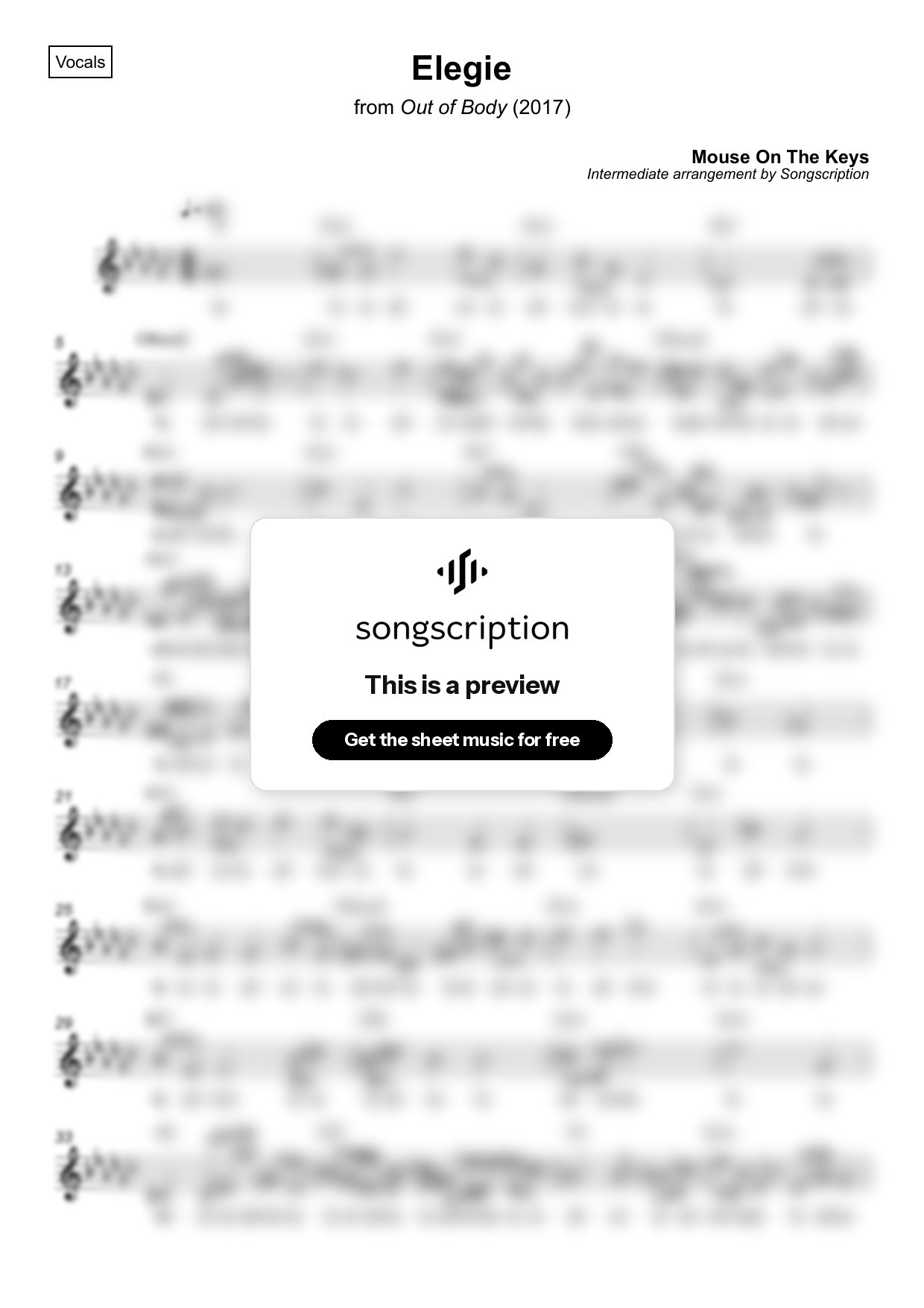 Intermediate Vocals Sheet Music for "Elegie" by Mouse On The Keys